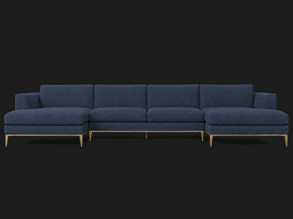Italia Taper Arm U-Chaise Sectional – Metal Base – Performance Linen Weave Bay – Matte Brass