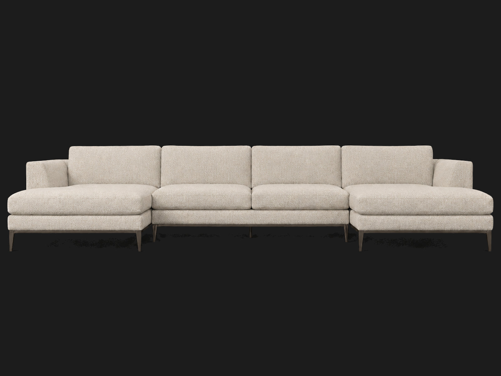 Italia Taper Arm U-Chaise Sectional – Metal Base – Performance Linen Weave Beige – Burnished Bronze #Fabric & Color_Performance Linen Weave Beige
