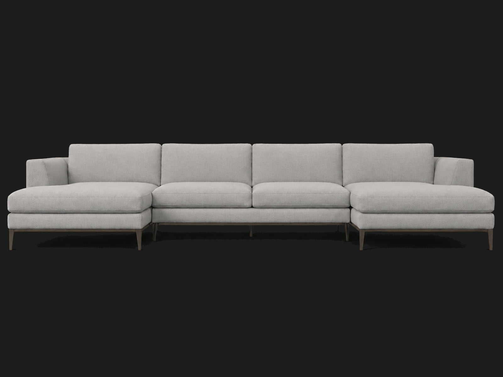 Italia Taper Arm U-Chaise Sectional – Metal Base – Performance Linen Weave Cloud – Burnished Bronze #Fabric & Color_Performance Linen Weave Cloud