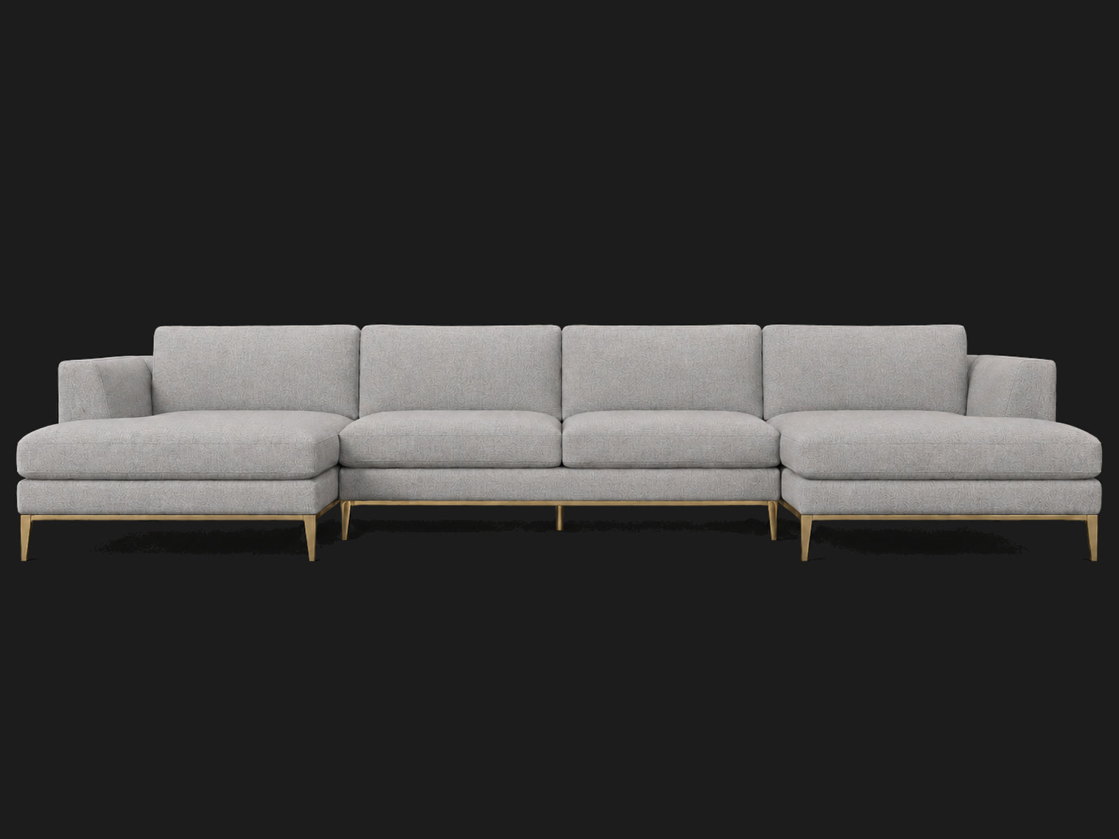 Italia Taper Arm U-Chaise Sectional – Metal Base – Performance Linen Weave Cloud – Matte Brass