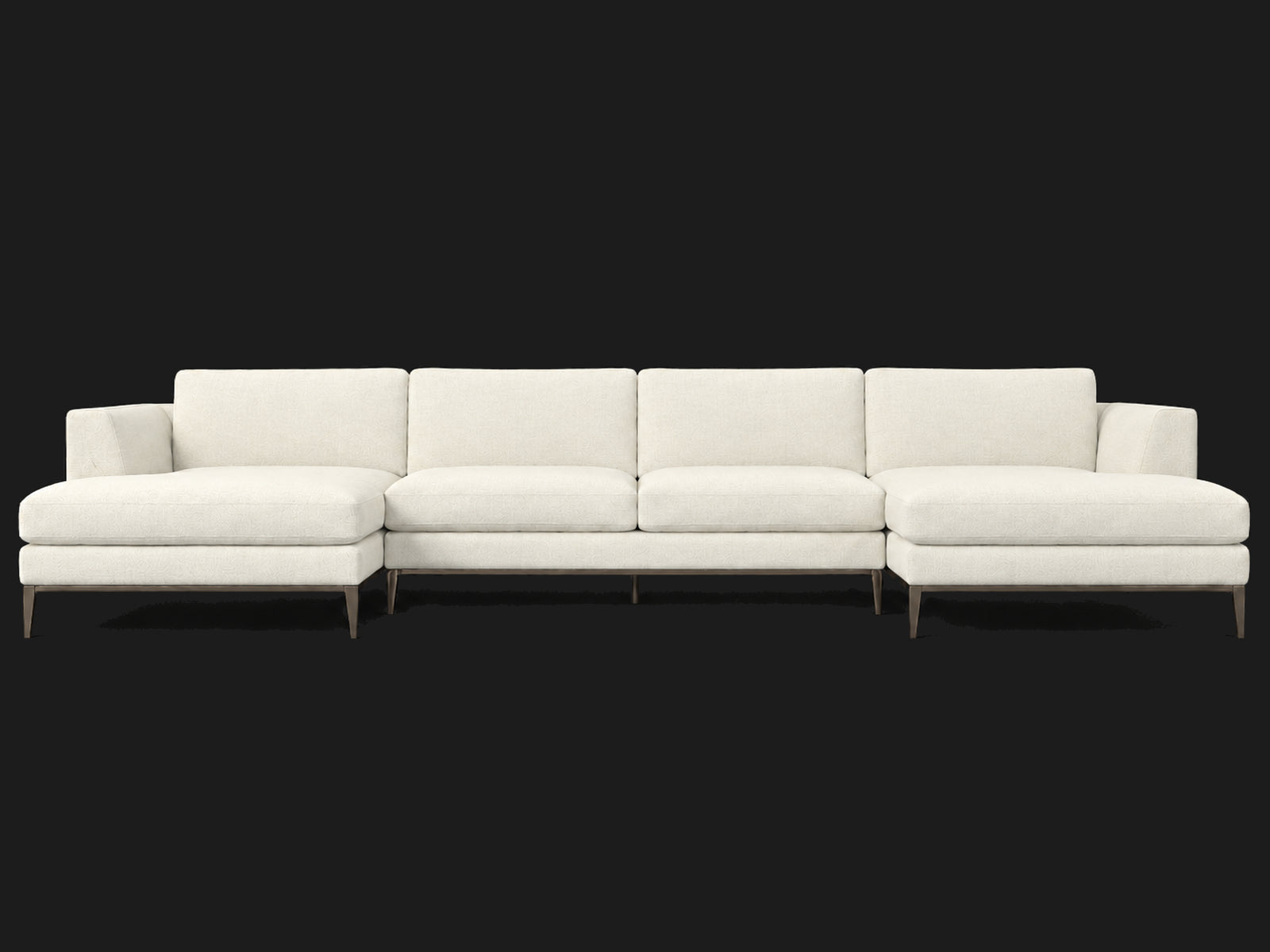 Italia Taper Arm U-Chaise Sectional – Metal Base – Performance Linen Weave Flour – Burnished Bronze #Fabric & Color_Performance Linen Weave Flour