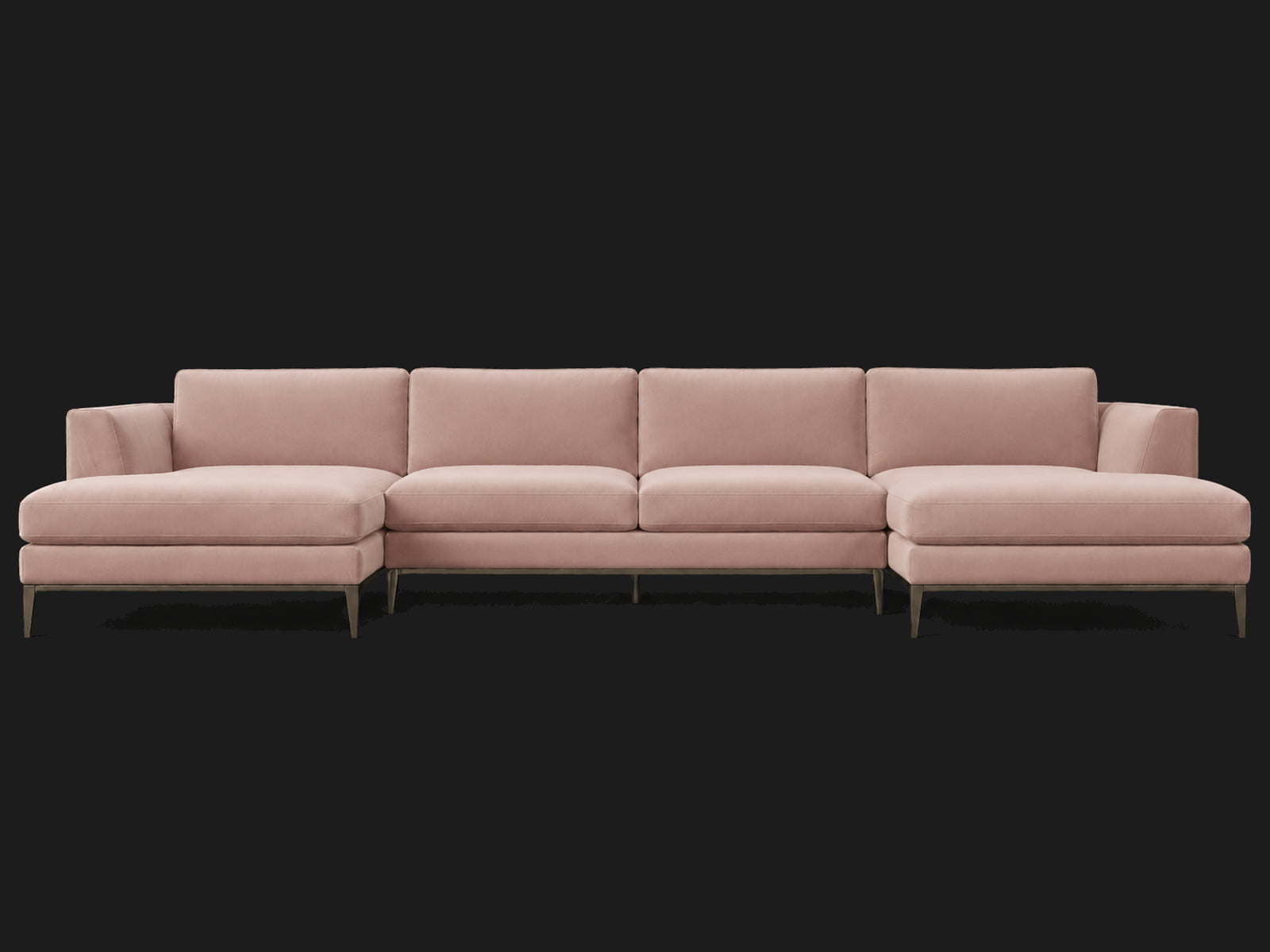 Italia Taper Arm U-Chaise Sectional – Metal Base – Performance Velvet Blossom – Burnished Bronze #Fabric & Color_Performance Velvet Blossom