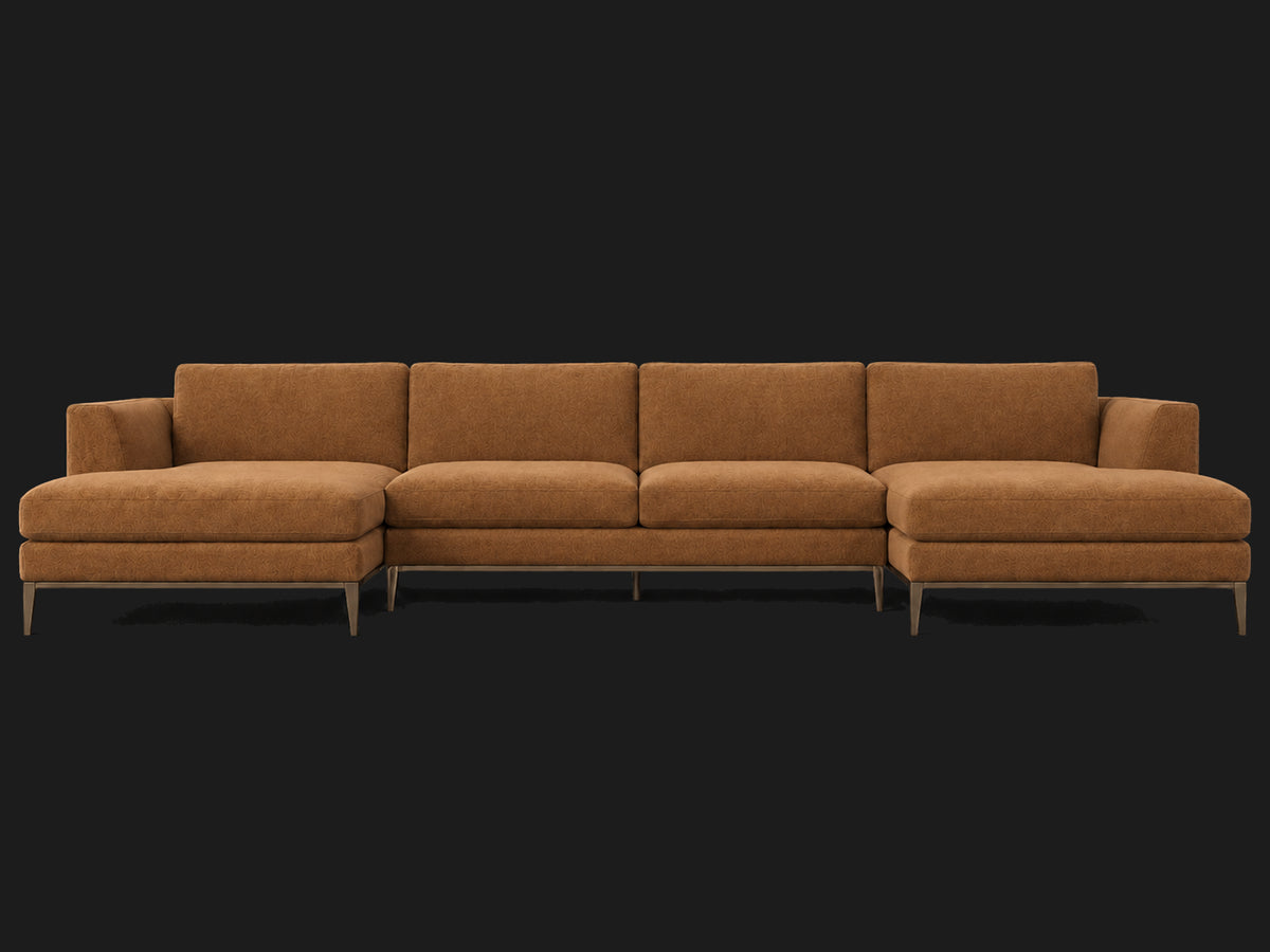 Italia Taper Arm U-Chaise Sectional – Metal Base – Performance Velvet Cider – Burnished Bronze #Fabric & Color_Performance Velvet Cider