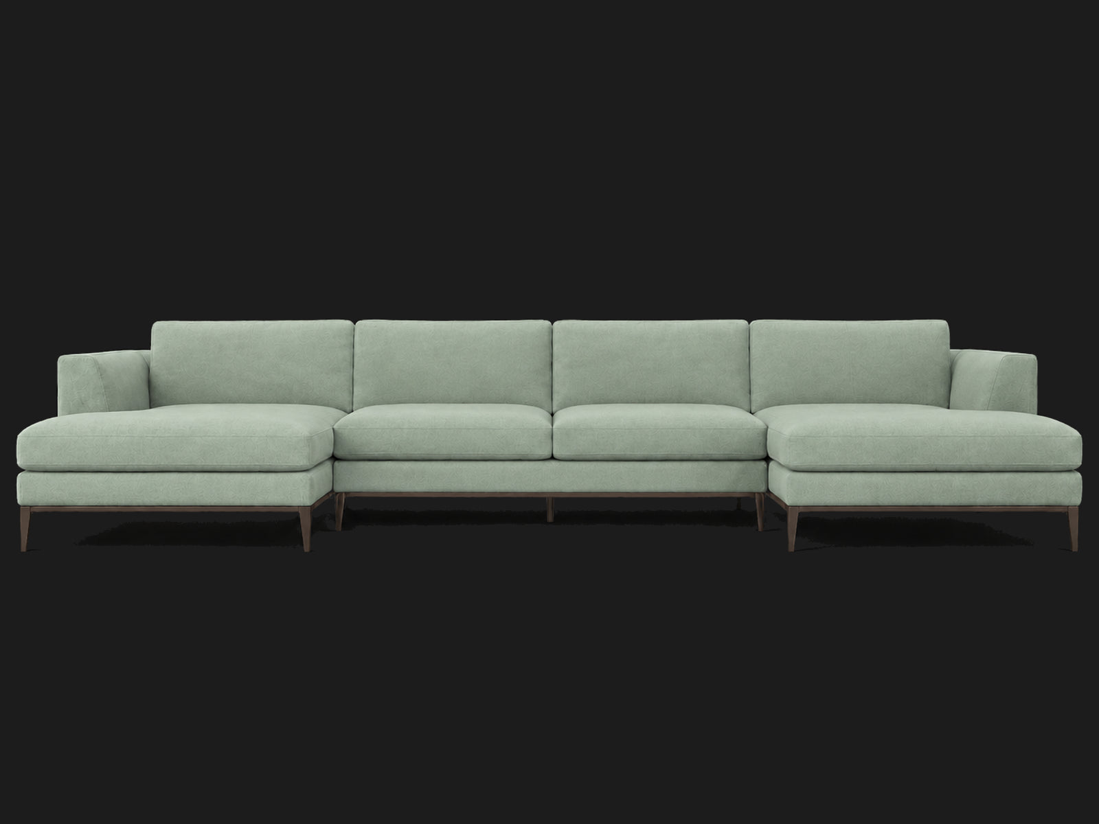 Italia Taper Arm U-Chaise Sectional – Metal Base – Performance Velvet Seafoam – Burnished Bronze #Fabric & Color_Performance Velvet Seafoam