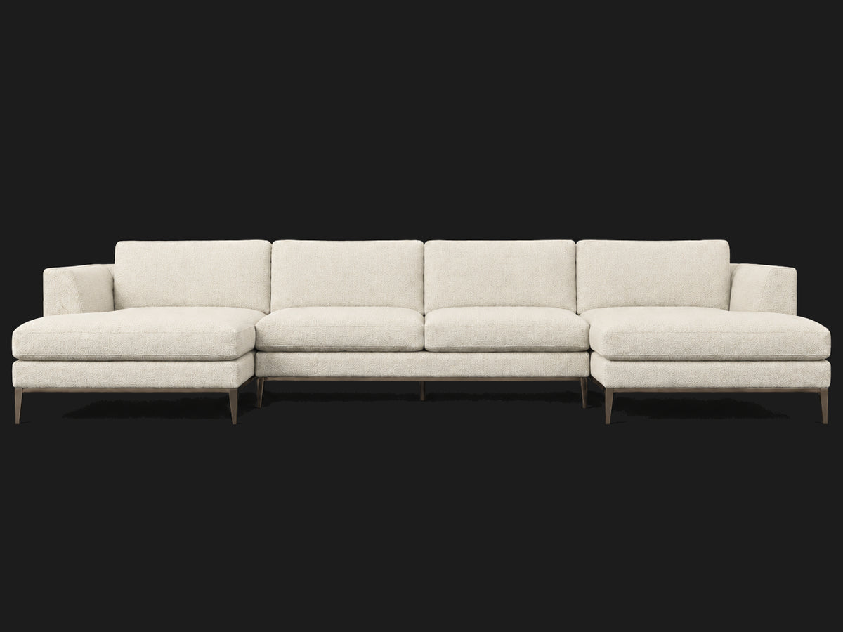 Italia Taper Arm U-Chaise Sectional – Metal Base – Performance Woven Chenille Desert – Burnished Bronze #Fabric & Color_Performance Woven Chenille Desert