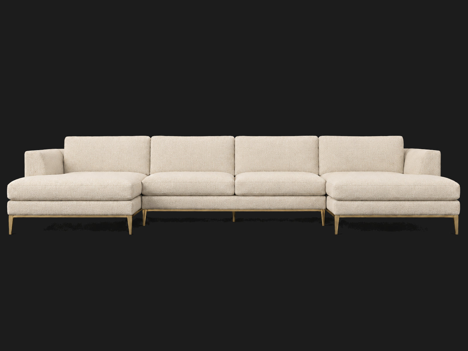 Italia Taper Arm U-Chaise Sectional – Metal Base – Performance Woven Chenille Desert – Matte Brass