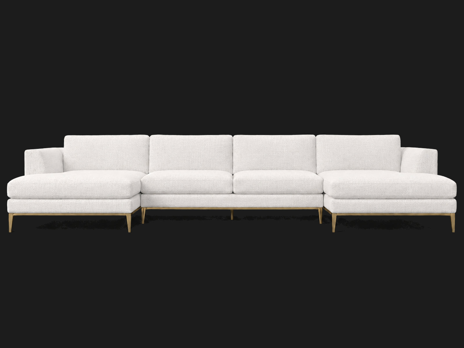 Italia Taper Arm U-Chaise Sectional – Metal Base – Performance Woven Chenille Lace – Matte Brass
