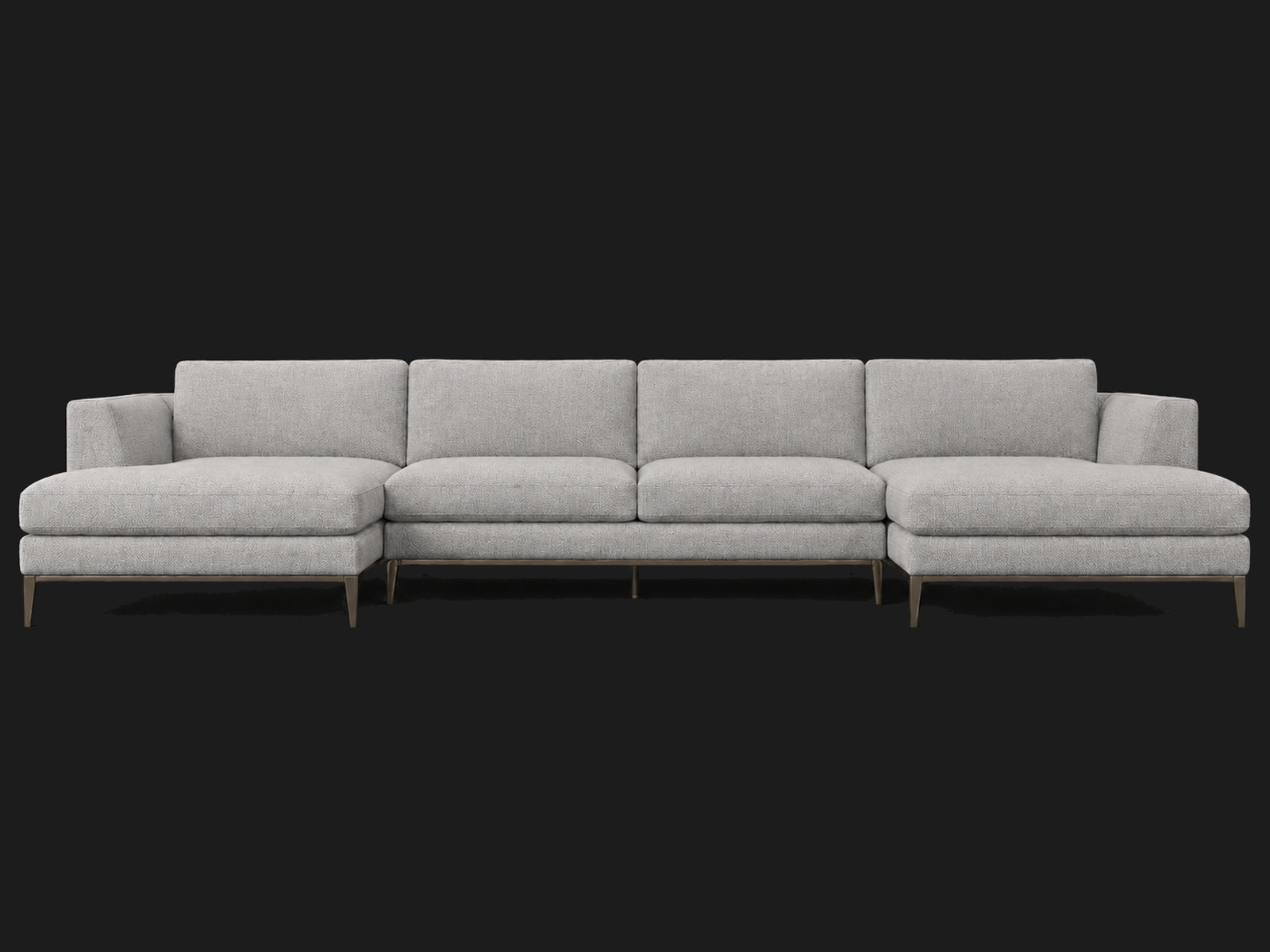 Italia Taper Arm U-Chaise Sectional – Metal Base – Performance Woven Chenille Rain – Burnished Bronze #Fabric & Color_Performance Woven Chenille Rain