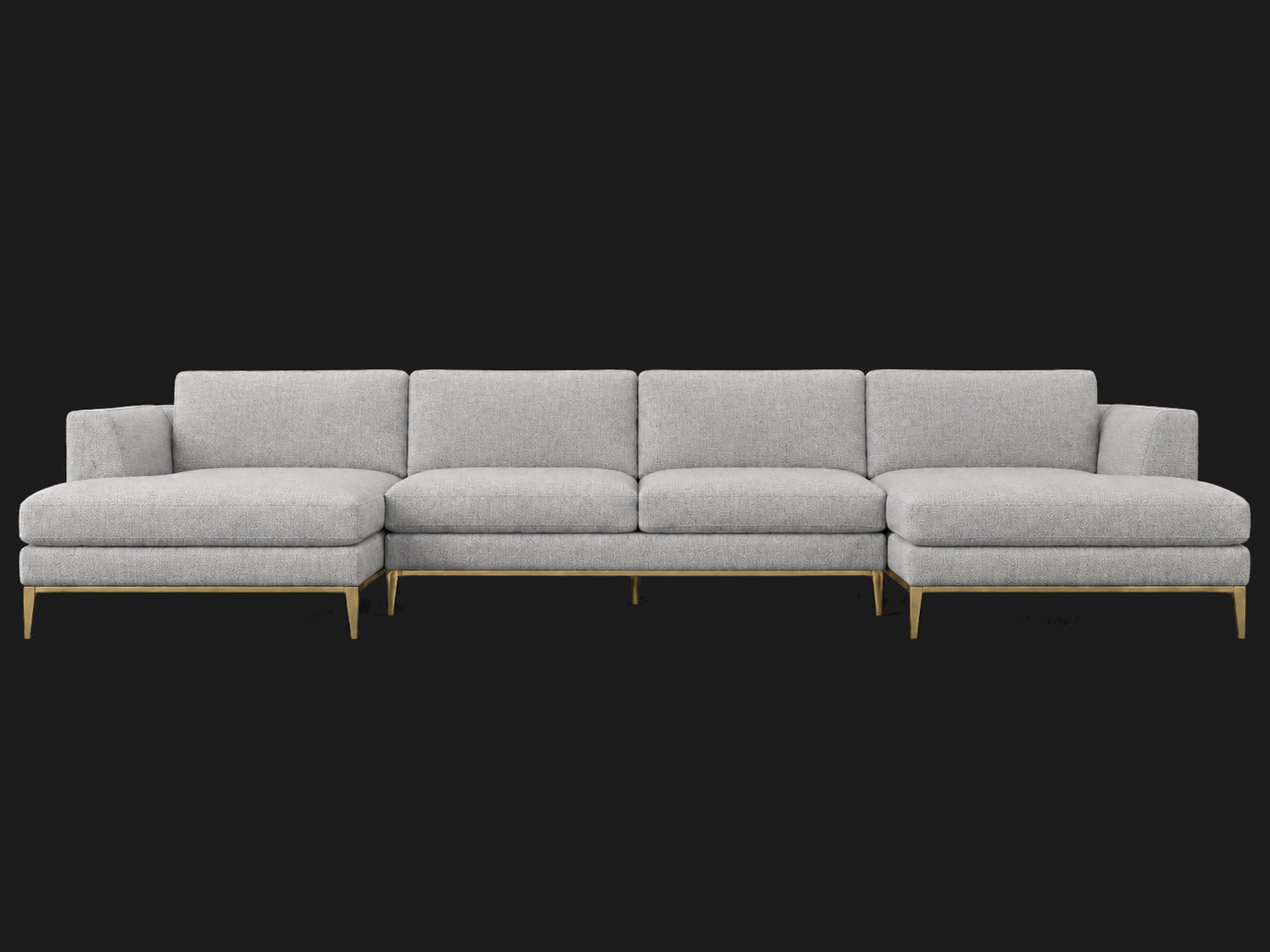 Italia Taper Arm U-Chaise Sectional – Metal Base – Performance Woven Chenille Rain – Matte Brass