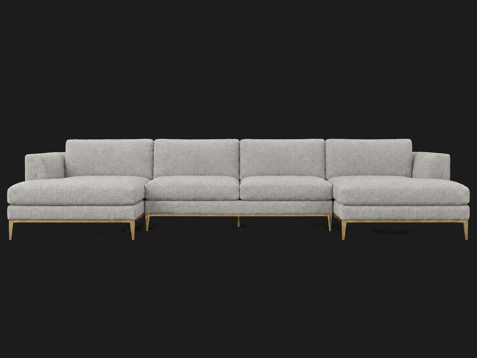 Italia Taper Arm U-Chaise Sectional – Metal Base – Performance Woven Chenille Steel – Matte Brass