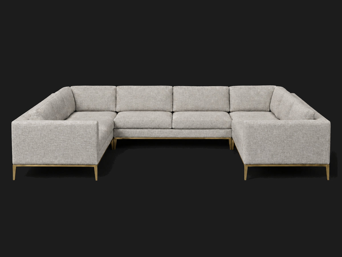 Italia Taper Arm U-Sectional – Metal Base – Heritage Belgian Linen Agate – Matte Brass