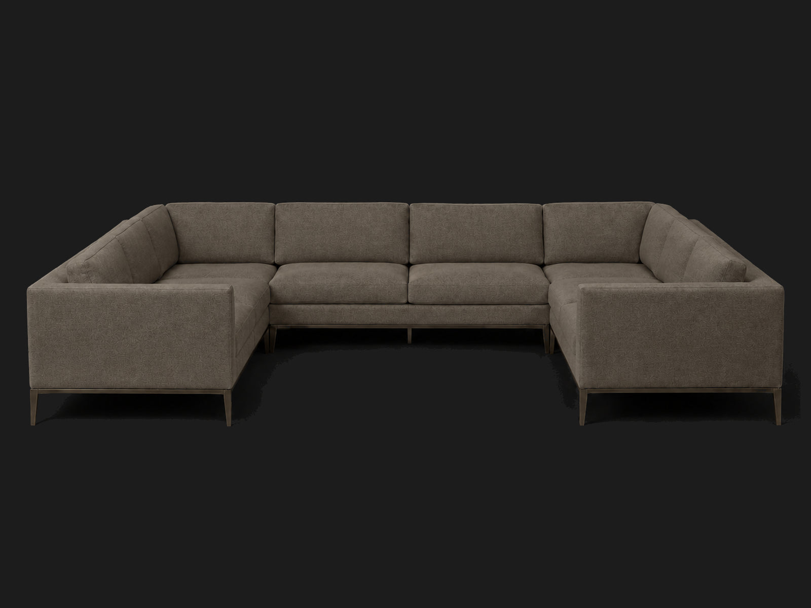 Italia Taper Arm U-Sectional – Metal Base – Heritage Belgian Linen Alder – Burnished Bronze #Fabric & Color_Heritage Belgian Linen Alder