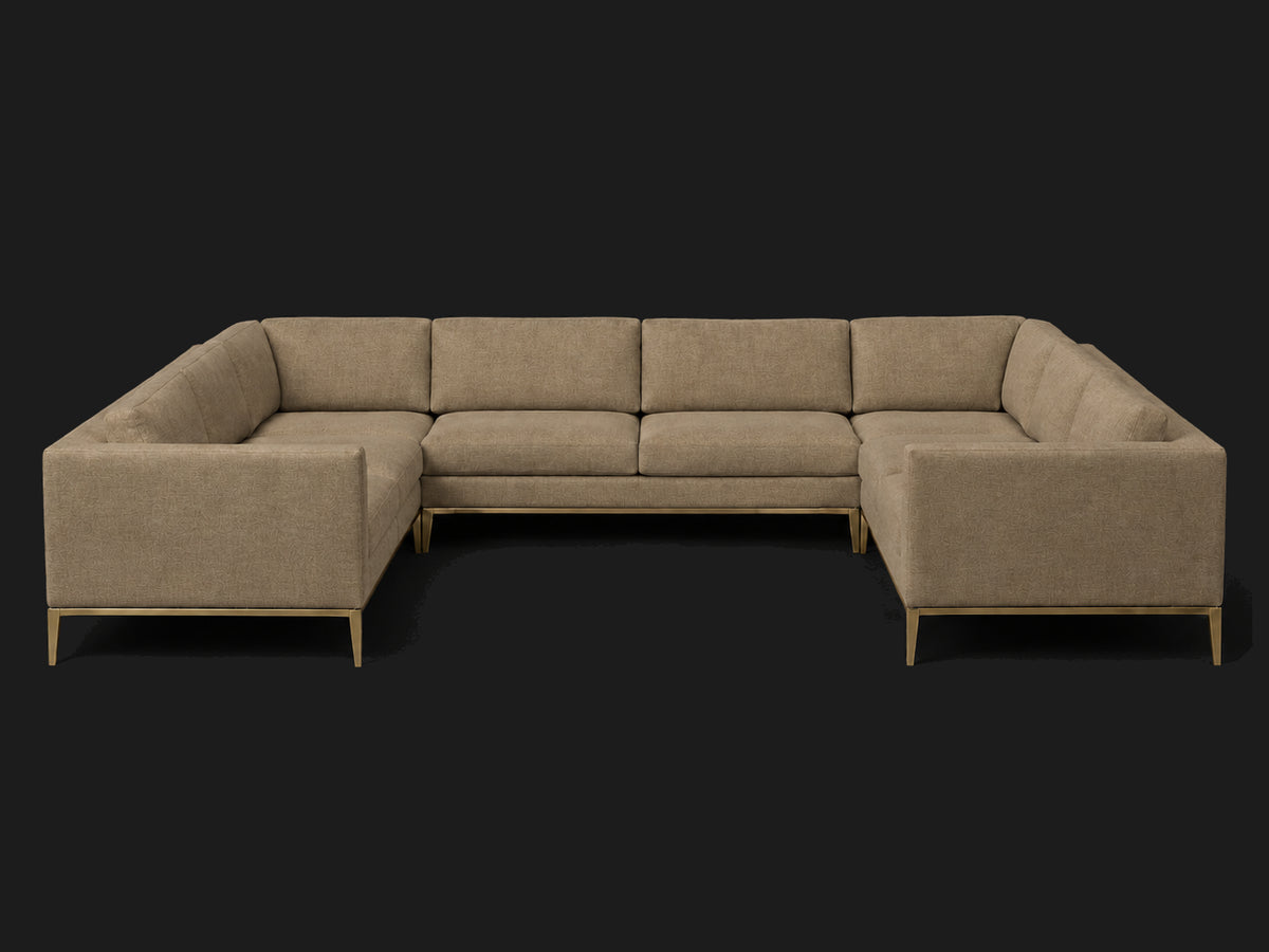 Italia Taper Arm U-Sectional – Metal Base – Heritage Belgian Linen Alder – Matte Brass #Fabric & Color_Heritage Belgian Linen Alder