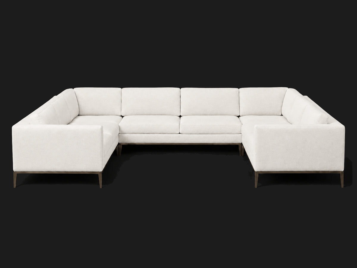 Italia Taper Arm U-Sectional – Metal Base – Heritage Belgian Linen Egret – Burnished Bronze #Fabric & Color_Heritage Belgian Linen Egret