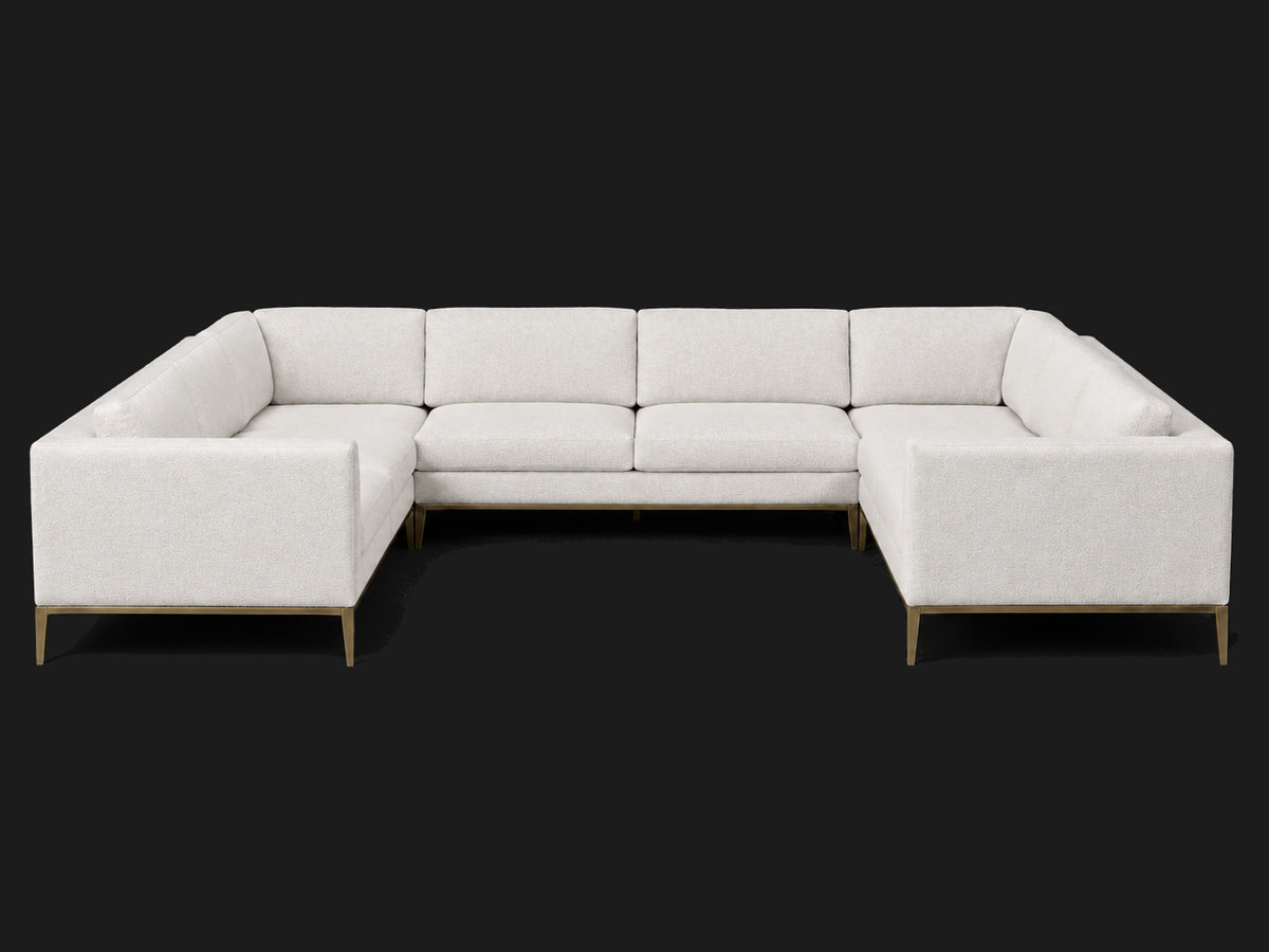 Italia Taper Arm U-Sectional – Metal Base – Heritage Belgian Linen Egret – Matte Brass #Fabric & Color_Heritage Belgian Linen Egret