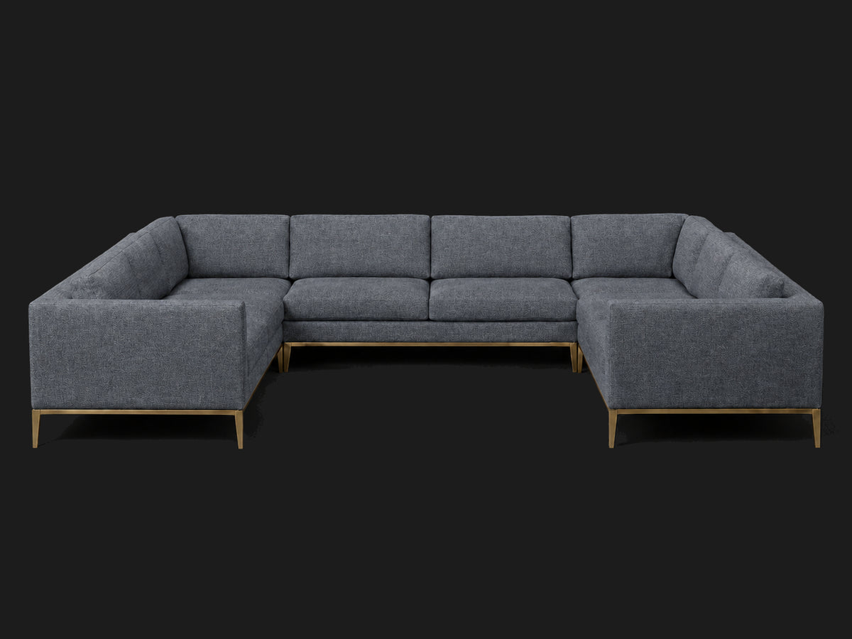Italia Taper Arm U-Sectional – Metal Base – Heritage Belgian Linen Lake – Matte Brass #Fabric & Color_Heritage Belgian Linen Lake
