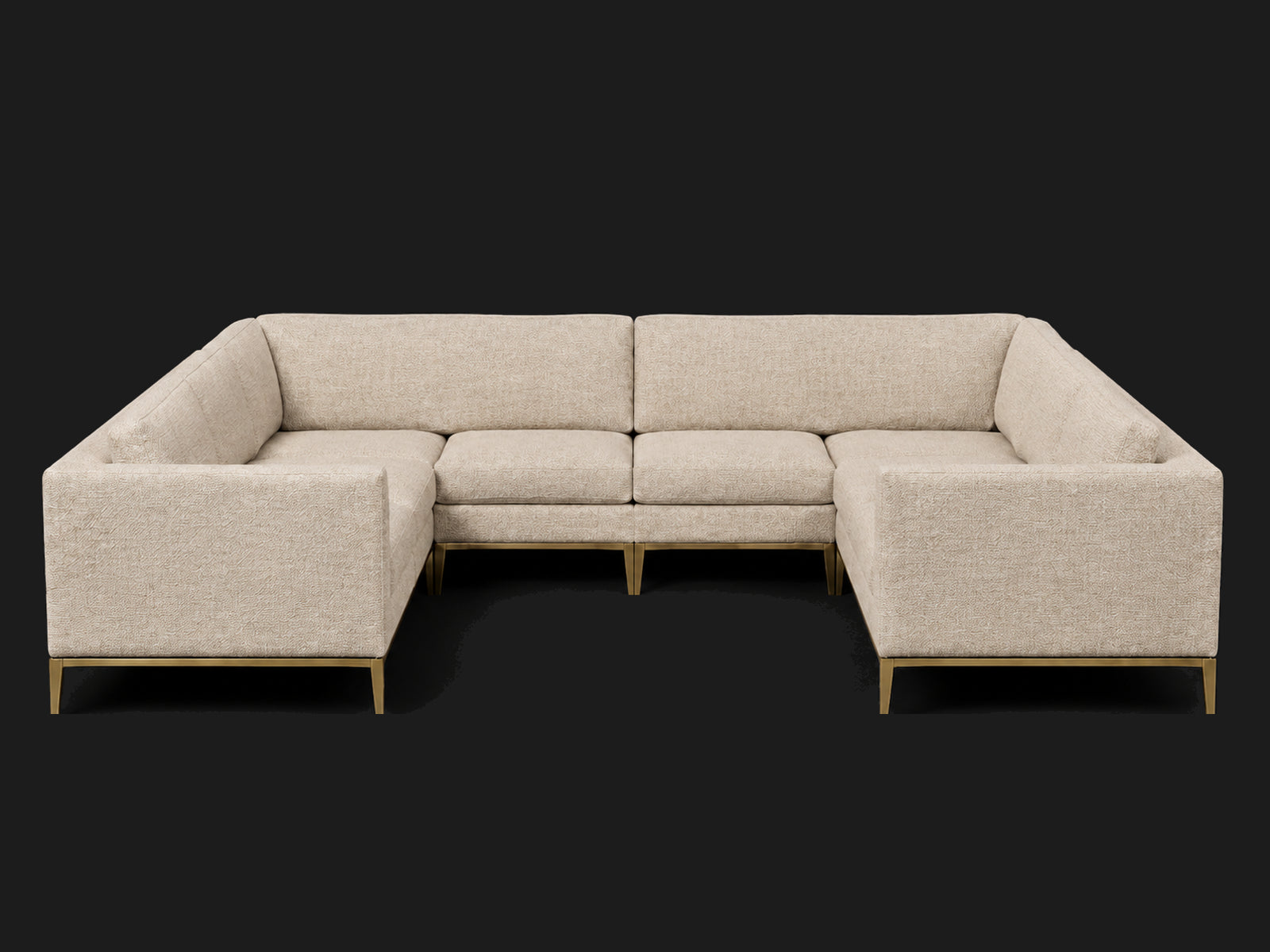 Italia Taper Arm U-Sectional – Metal Base – Heritage Belgian Linen Petal – Matte Brass #Fabric & Color_Heritage Belgian Linen Petal