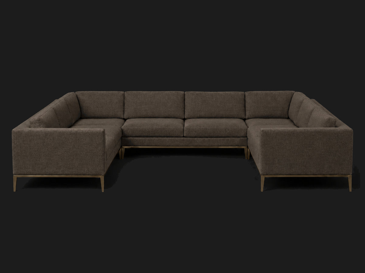 Italia Taper Arm U-Sectional – Metal Base – Italian Brushed Wool Cocoa – Burnished Bronze #Fabric & Color_Italian Brushed Wool Cocoa