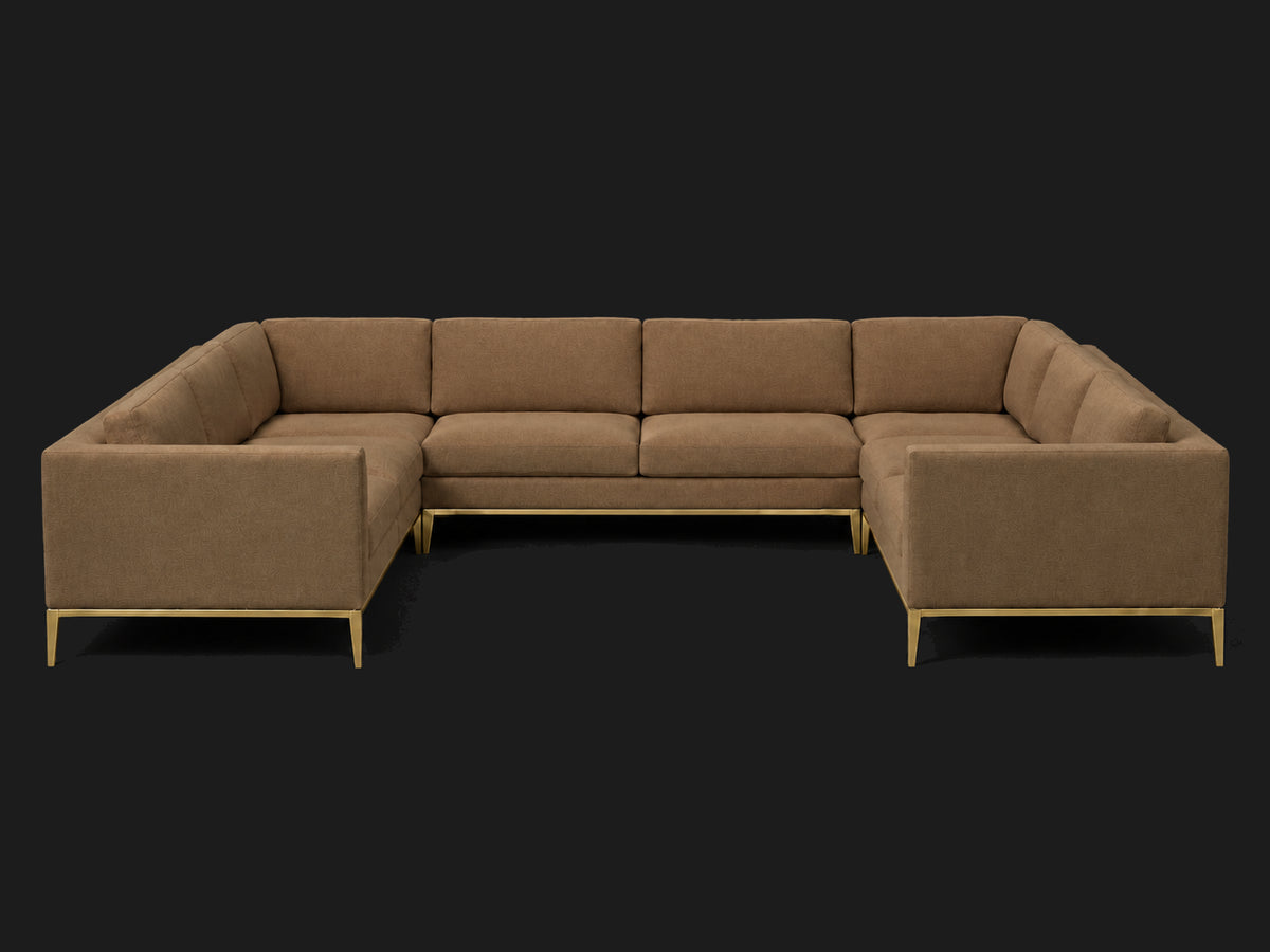 Italia Taper Arm U-Sectional – Metal Base – Italian Brushed Wool Fox – Matte Brass #Fabric & Color_Italian Brushed Wool Fox