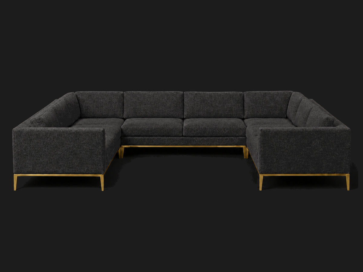 Italia Taper Arm U-Sectional – Metal Base – Italian Brushed Wool Pepper – Matte Brass #Fabric & Color_Italian Brushed Wool Pepper