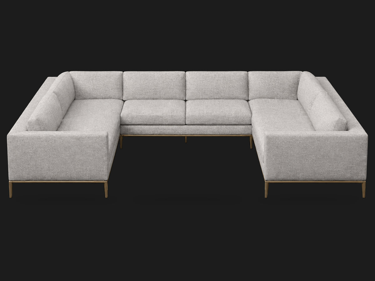 Italia Taper Arm U-Sectional – Metal Base – Ecommerce Main 2 – Italian Brushed Wool Moon – Matte Brass