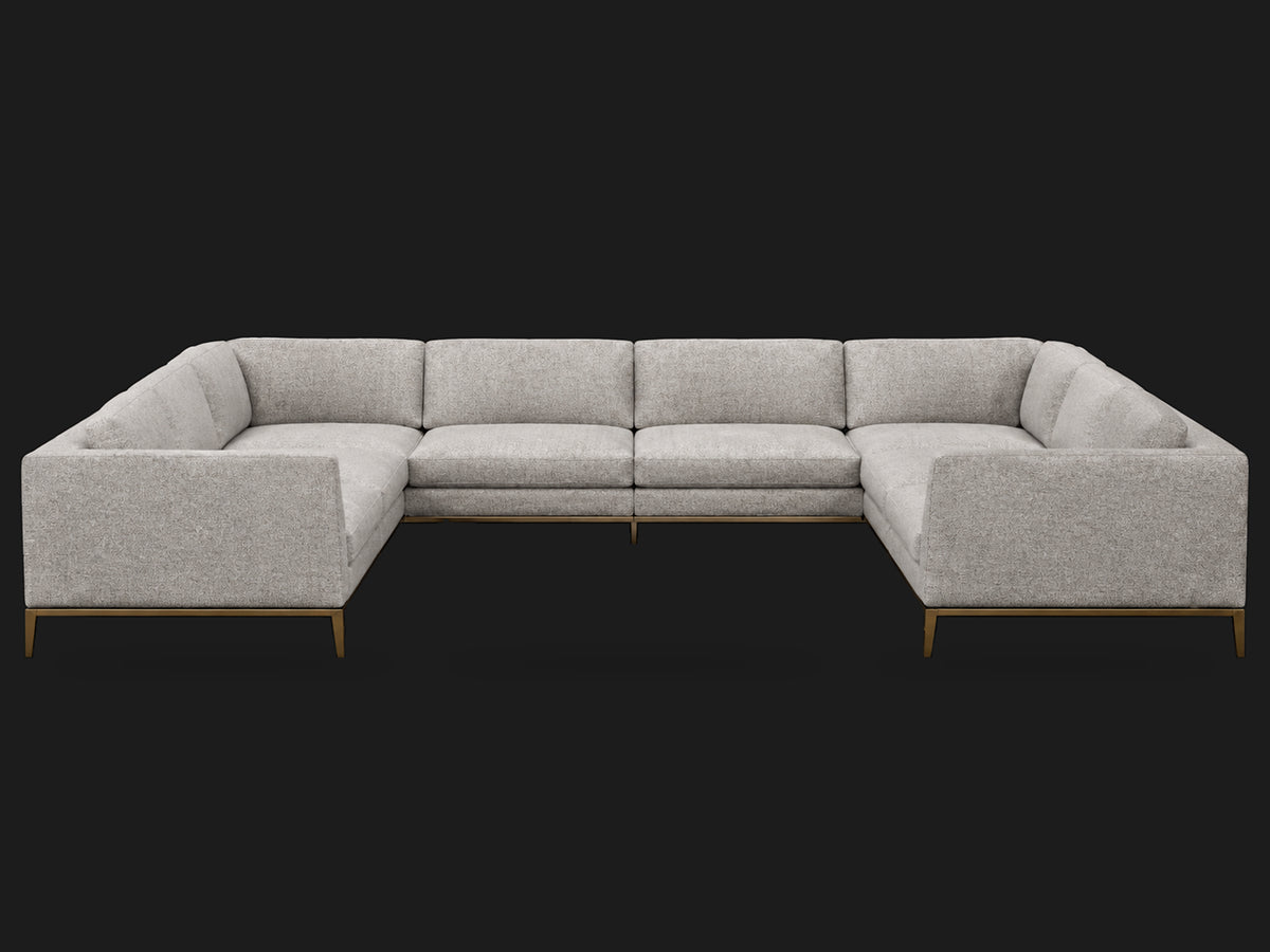 Italia Taper Arm U-Sectional – Metal Base – Ecommerce Main 3 – Italian Brushed Wool Moon – Matte Brass