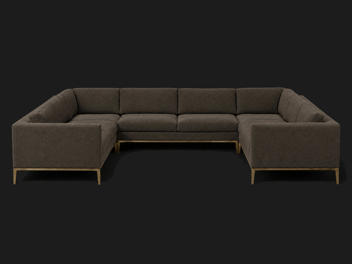 Italia Taper Arm U-Sectional – Metal Base – Mohair Chocolate – Burnished Bronze #Fabric & Color_Mohair Chocolate