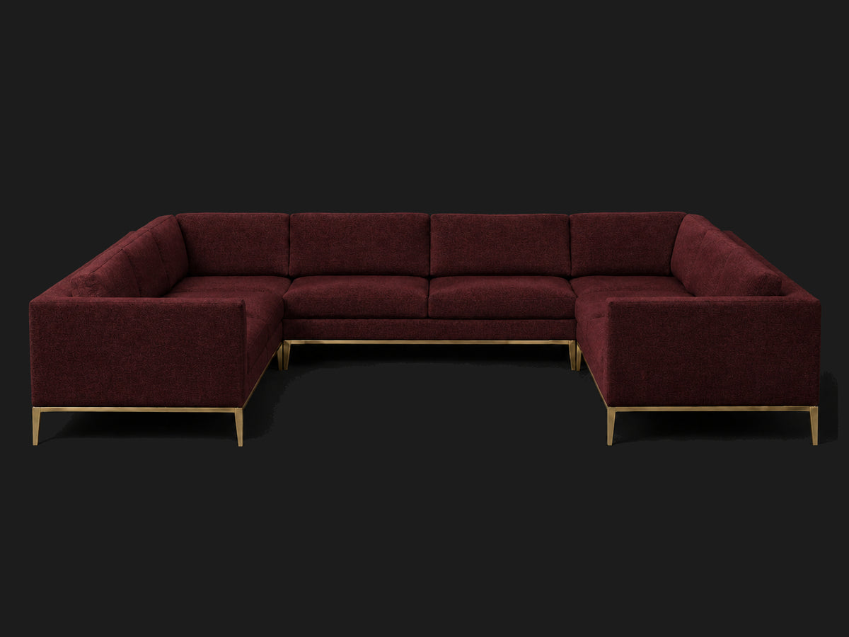 Italia Taper Arm U-Sectional – Metal Base – Mohair Crimson – Matte Brass #Fabric & Color_Mohair Crimson