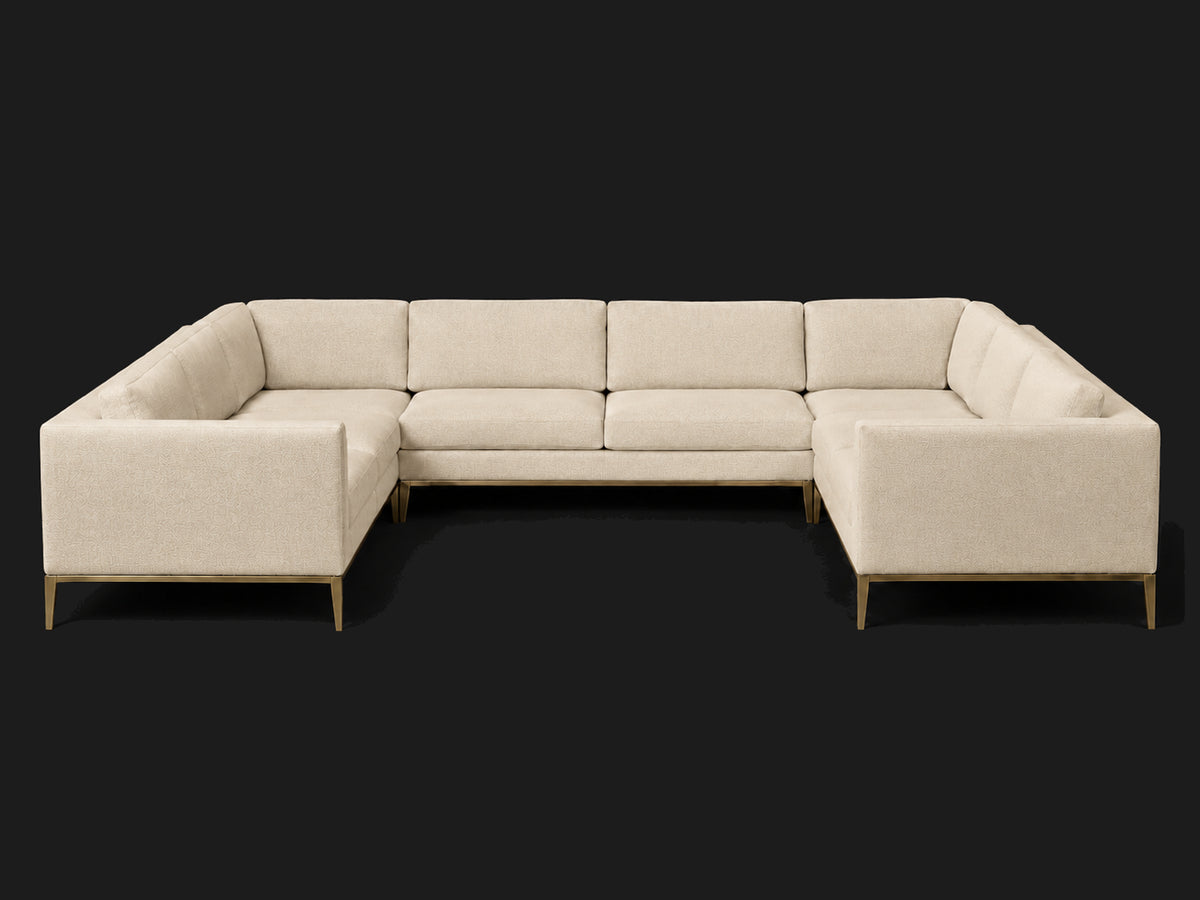 Italia Taper Arm U-Sectional – Metal Base – Performance Linen Weave Beige – Matte Brass #Fabric & Color_Performance Linen Weave Beige