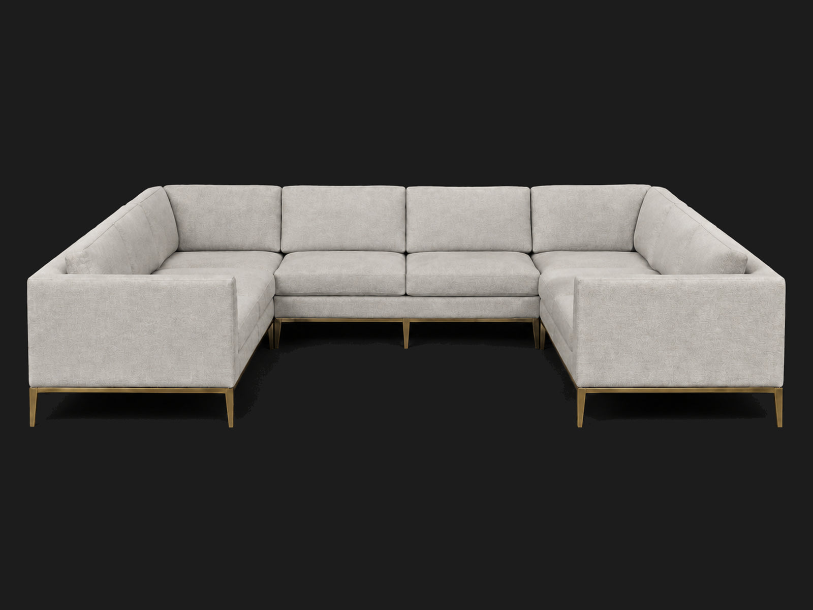 Italia Taper Arm U-Sectional – Metal Base – Performance Linen Weave Cloud – Burnished Bronze #Fabric & Color_Performance Linen Weave Cloud