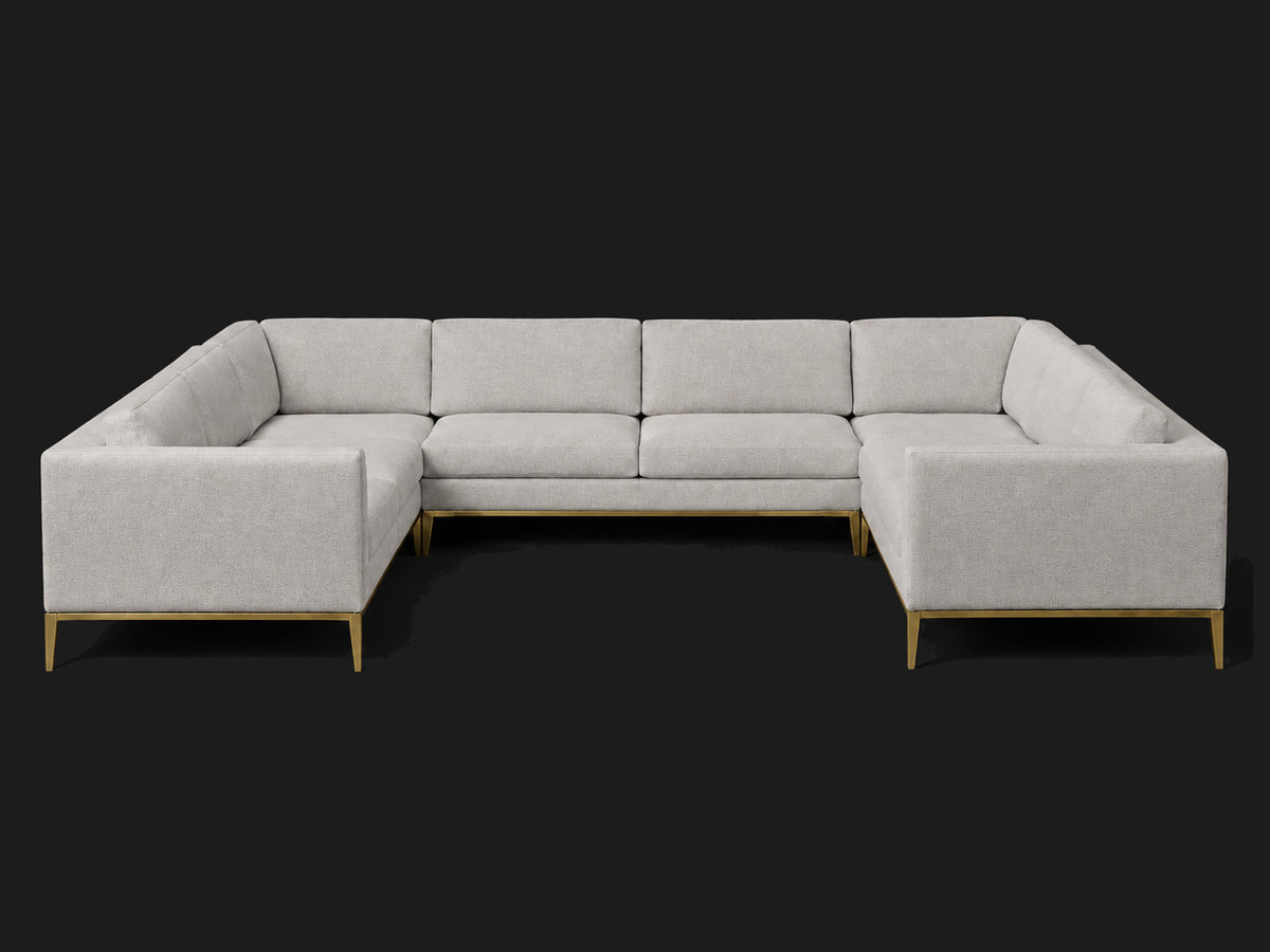 Italia Taper Arm U-Sectional – Metal Base – Performance Linen Weave Cloud – Matte Brass #Fabric & Color_Performance Linen Weave Cloud