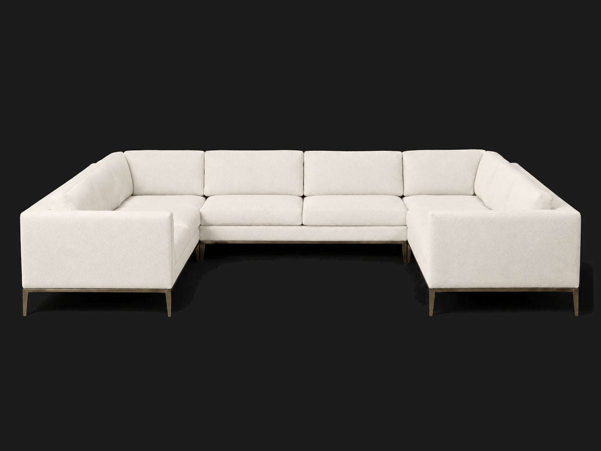 Italia Taper Arm U-Sectional – Metal Base – Performance Linen Weave Flour – Burnished Bronze #Fabric & Color_Performance Linen Weave Flour