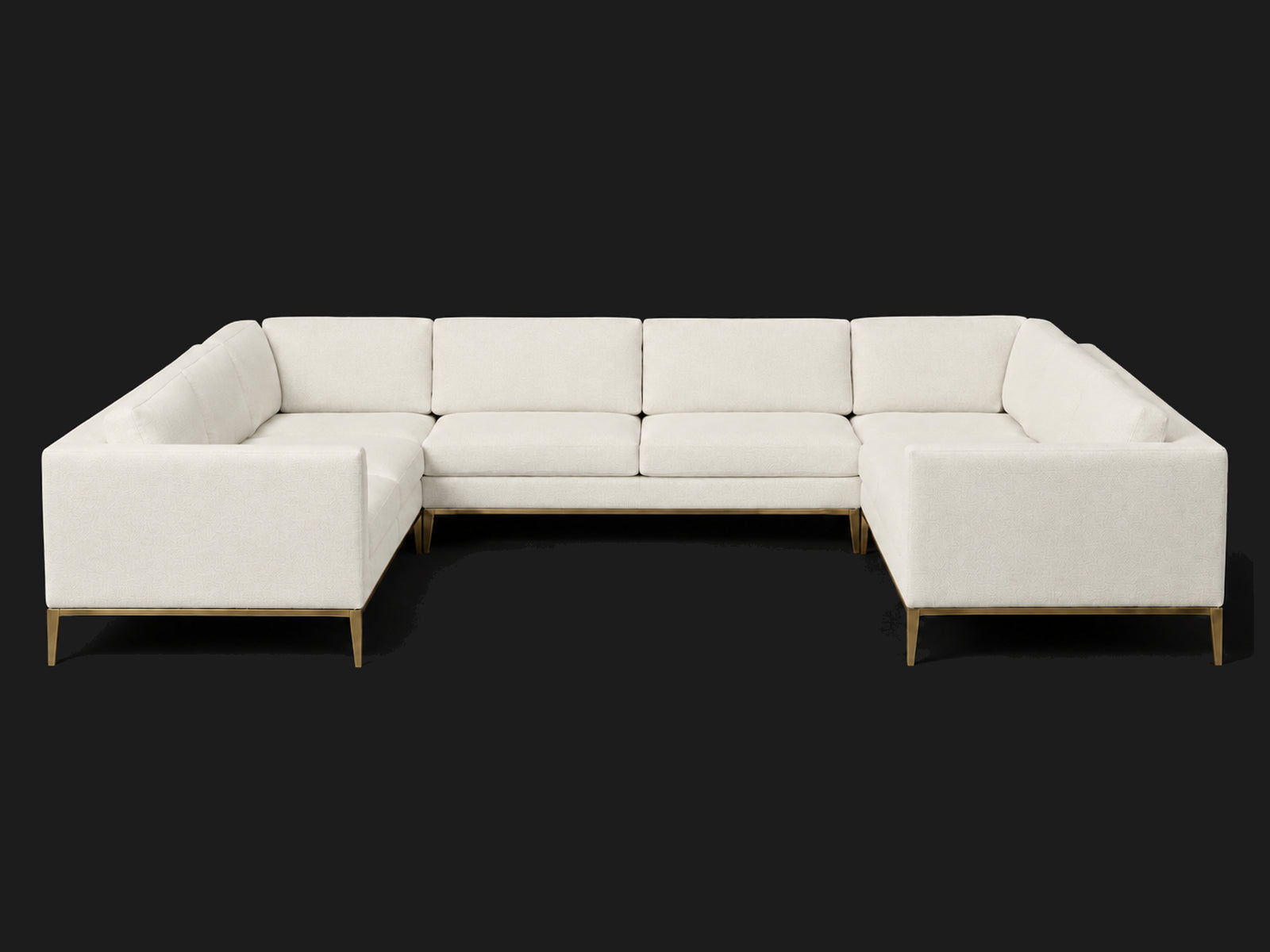 Italia Taper Arm U-Sectional – Metal Base – Performance Linen Weave Flour – Matte Brass #Fabric & Color_Performance Linen Weave Flour