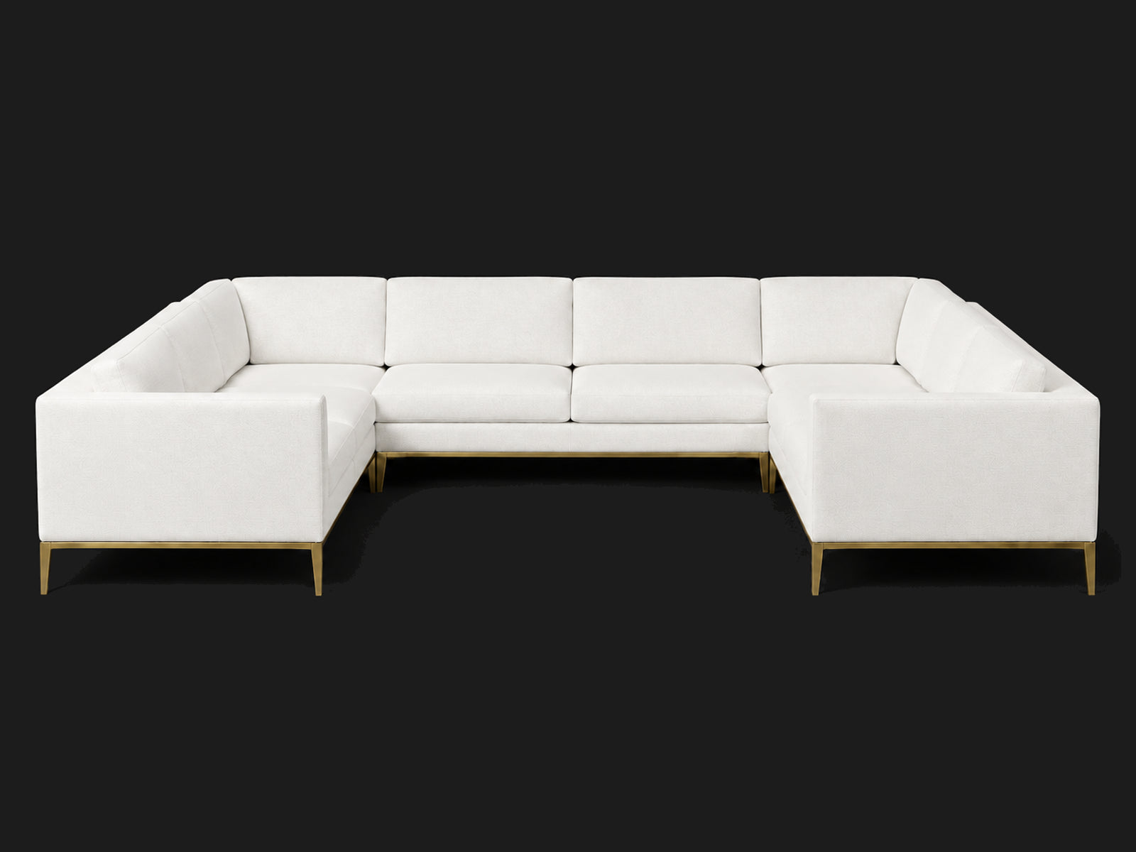 Italia Taper Arm U-Sectional – Metal Base – Performance Linen Weave Pure white – Matte Brass #Fabric & Color_Performance Linen Weave Pure white