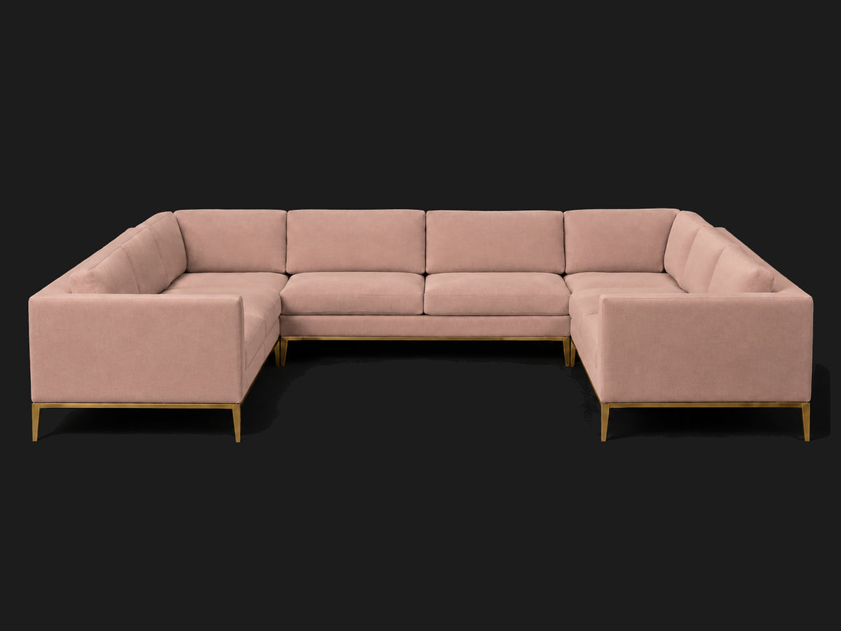 Italia Taper Arm U-Sectional – Metal Base – Performance Velvet Blossom – Matte Brass