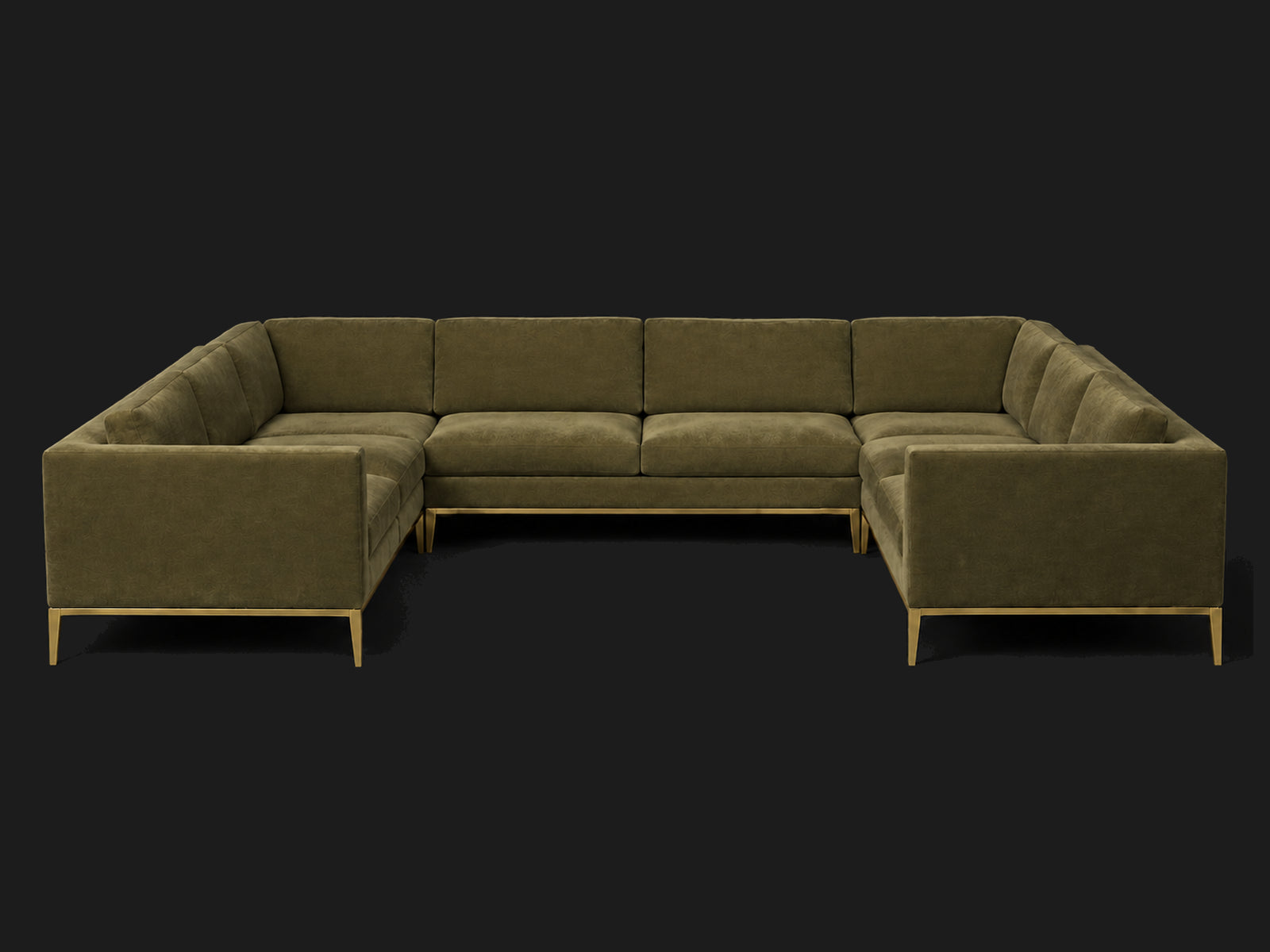 Italia Taper Arm U-Sectional – Metal Base – Performance Velvet Olive – Matte Brass #Fabric & Color_Performance Velvet Olive