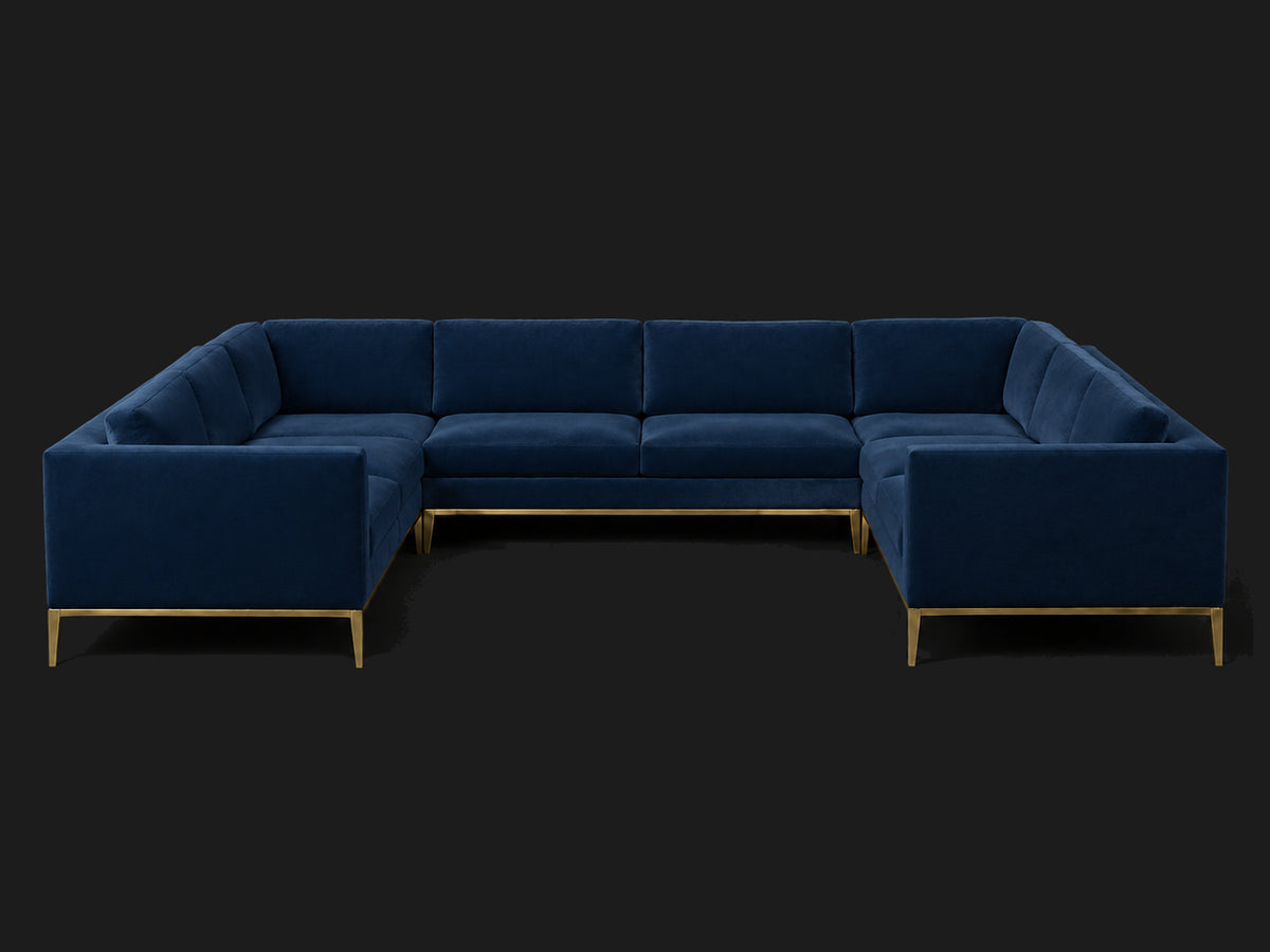 Italia Taper Arm U-Sectional – Metal Base – Performance Velvet Sapphire – Burnished Bronze #Fabric & Color_Performance Velvet Sapphire