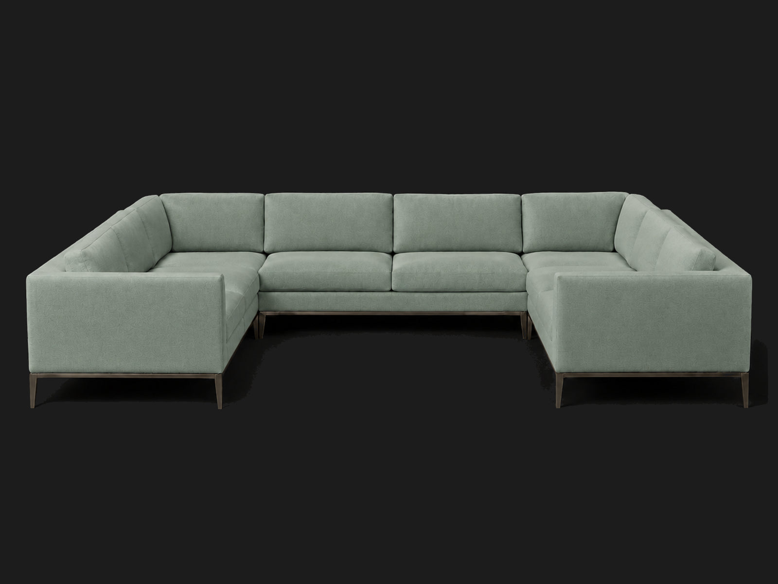 Italia Taper Arm U-Sectional – Metal Base – Performance Velvet Seafoam – Burnished Bronze #Fabric & Color_Performance Velvet Seafoam