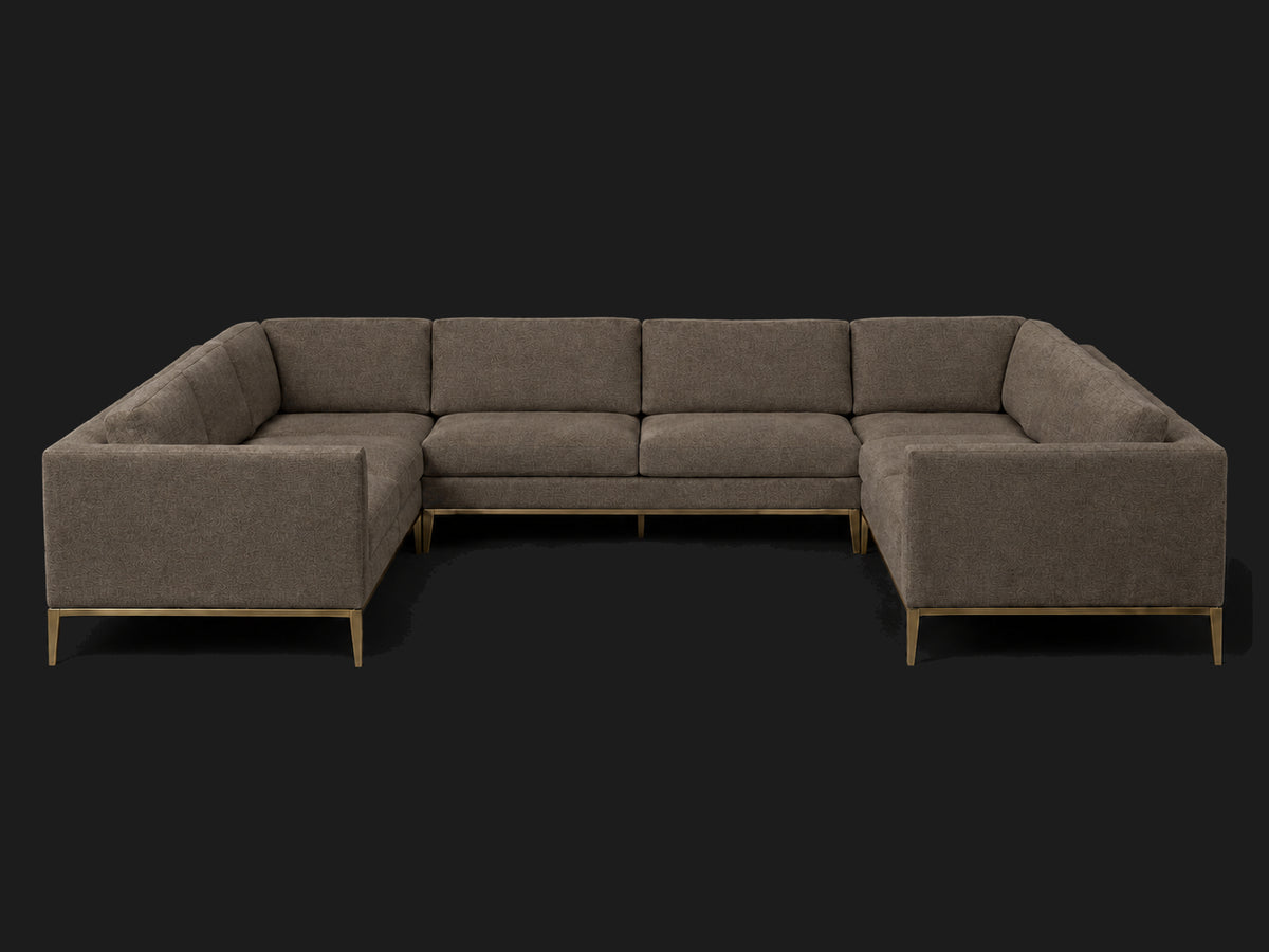Italia Taper Arm U-Sectional – Metal Base – Performance Woven Chenille Desert – Burnished Bronze #Fabric & Color_Performance Woven Chenille Desert