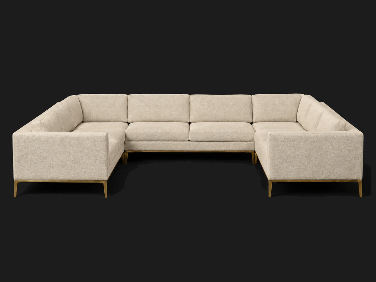 Italia Taper Arm U-Sectional – Metal Base – Performance Woven Chenille Desert – Matte Brass #Fabric & Color_Performance Woven Chenille Desert