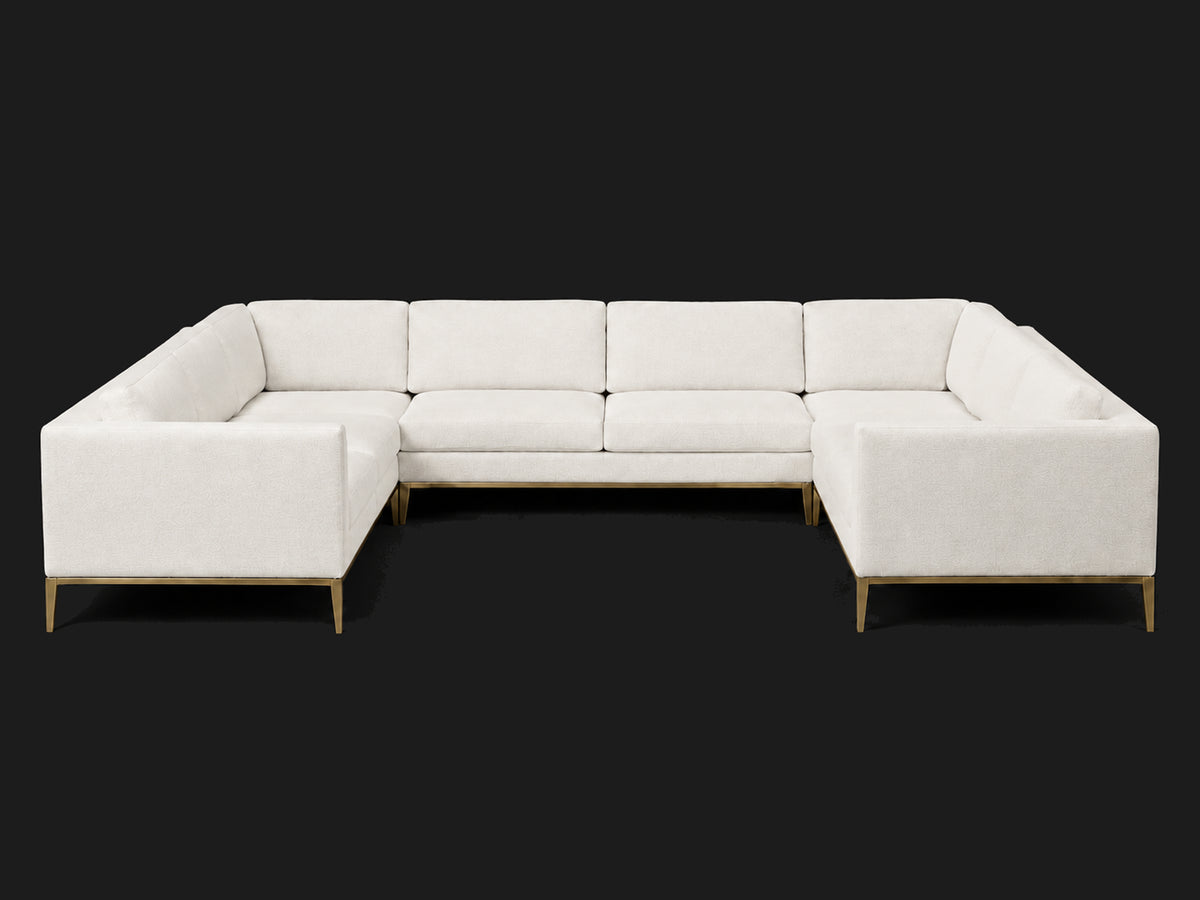 Italia Taper Arm U-Sectional – Metal Base – Performance Woven Chenille Lace – Matte Brass