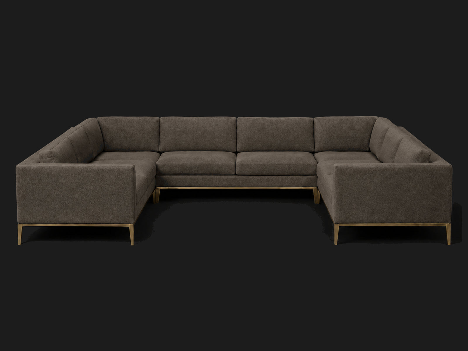 Italia Taper Arm U-Sectional – Metal Base – Performance Woven Chenille Rain – Burnished Bronze #Fabric & Color_Performance Woven Chenille Rain