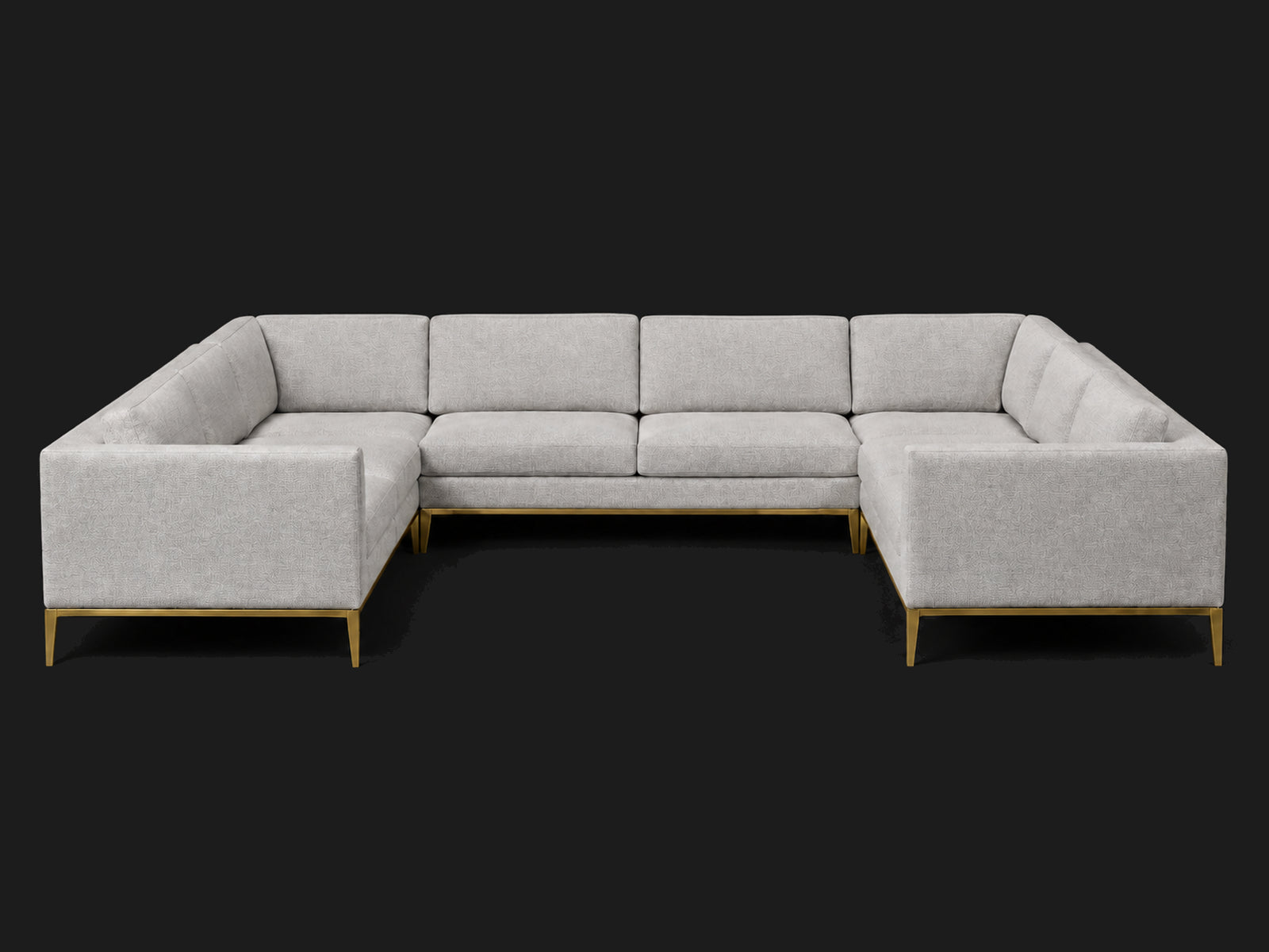 Italia Taper Arm U-Sectional – Metal Base – Performance Woven Chenille Rain – Matte Brass #Fabric & Color_Performance Woven Chenille Rain