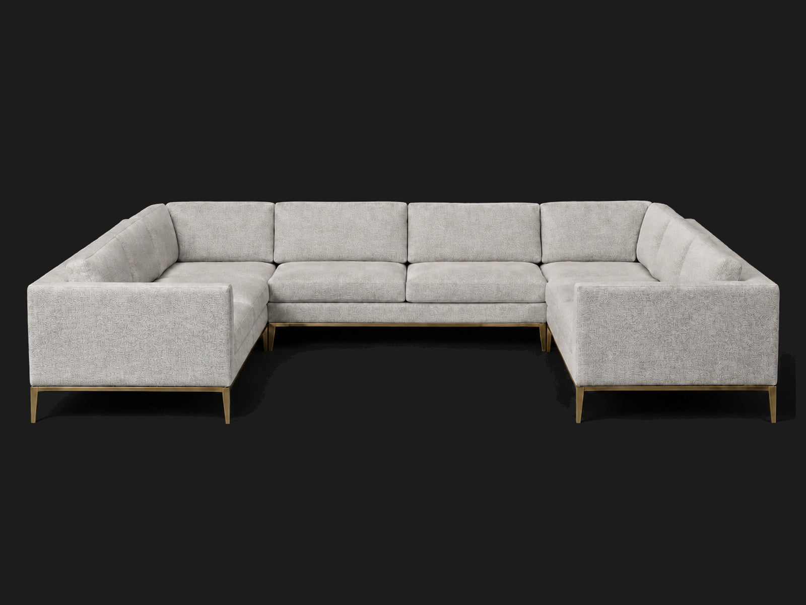Italia Taper Arm U-Sectional – Metal Base – Performance Woven Chenille Steel – Matte Brass #Fabric & Color_Performance Woven Chenille Steel