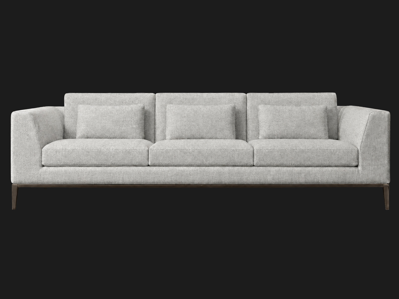Italia Taper Arm 3-Cushion Sofa — Heritage Belgian Linen Agate — Burnished Bronze — front-source-1 #Fabric & Color_Heritage Belgian Linen Agate