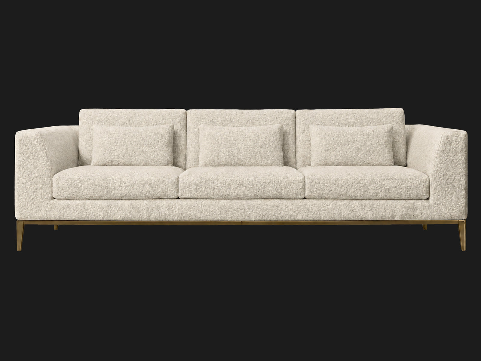 Italia Taper Arm 3-Cushion Sofa — Heritage Belgian Linen Alder — Matte Brass — front-source-1 #Fabric & Color_Heritage Belgian Linen Alder