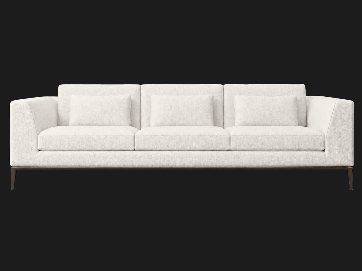 Italia Taper Arm 3-Cushion Sofa — Heritage Belgian Linen Egret — Burnished Bronze — front-source-1 #Fabric & Color_Heritage Belgian Linen Egret