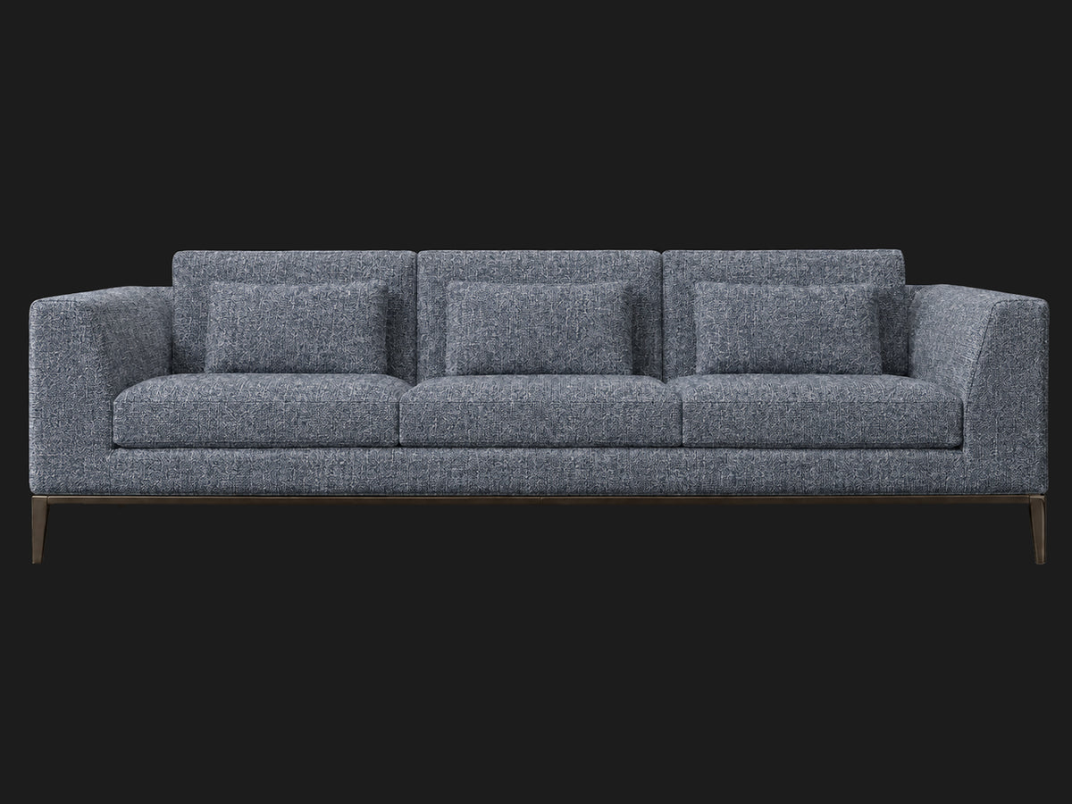 Italia Taper Arm 3-Cushion Sofa — Heritage Belgian Linen Lake — Burnished Bronze — front-source-1 #Fabric & Color_Heritage Belgian Linen Lake