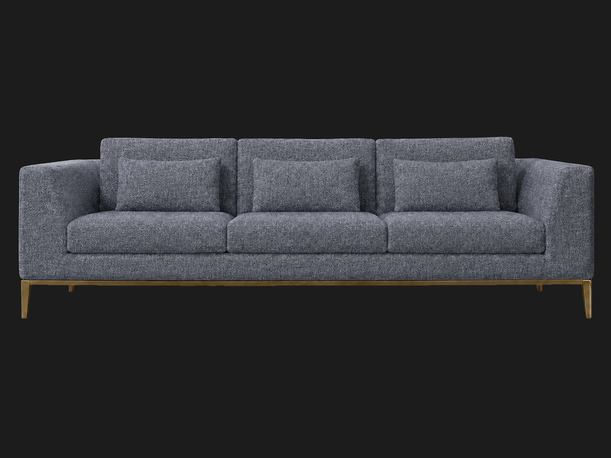 Italia Taper Arm 3-Cushion Sofa — Heritage Belgian Linen Lake — Matte Brass — front-source-1 #Fabric & Color_Heritage Belgian Linen Lake