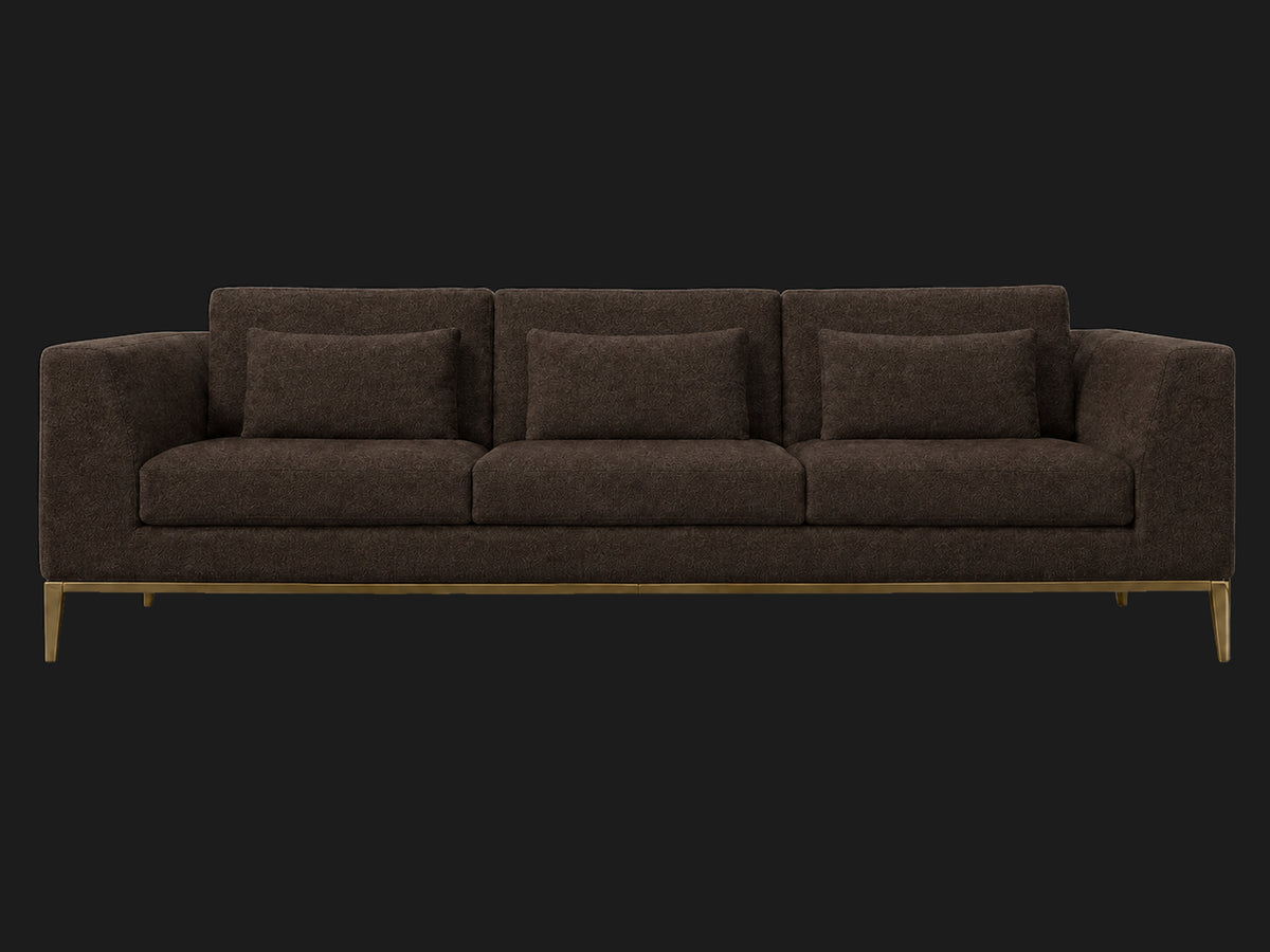 Italia Taper Arm 3-Cushion Sofa — Italian Brushed Wool Cocoa — Matte Brass — front-source-1 #Fabric & Color_Italian Brushed Wool Cocoa